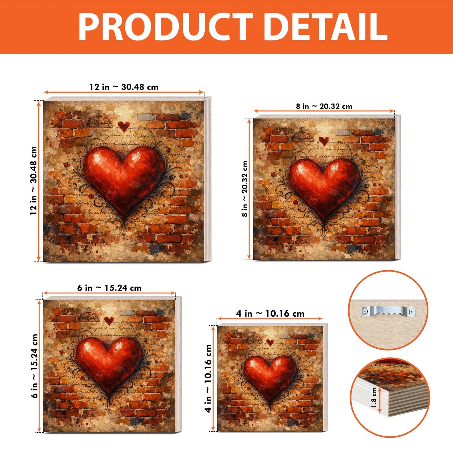 Heart Wooden Block Sign, Romantic Urban Art Wood Decor, Love Inspired Shelf Sitter Home Table Mantel Tiered Tray Accent, Meaningful Gift for Couple