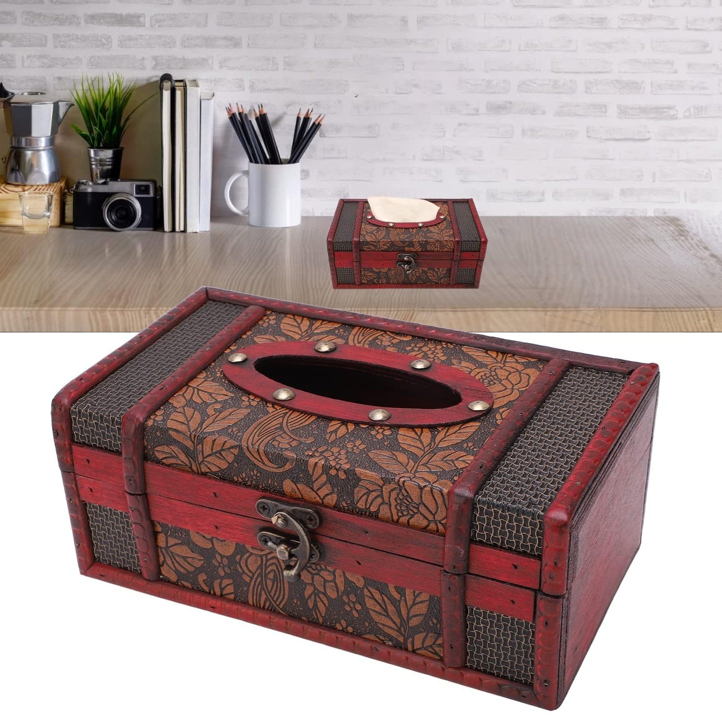 Classical Retro Wooden Antique Tissue Box, Wooden Tissue Box Vintage Style Wood Classic Texture Holder for Bathroom Toilet Living Room Kitchen