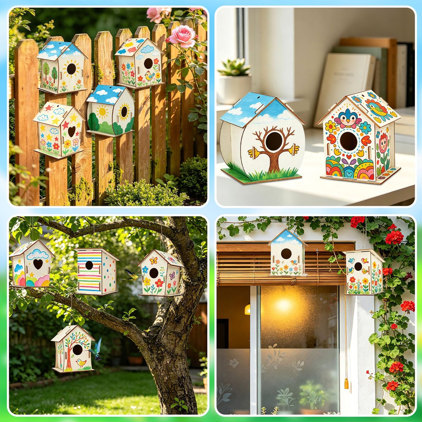 DECYOOL 12 Pack Wooden Bird House Kits, Unfinished DIY Birdhouse Crafts