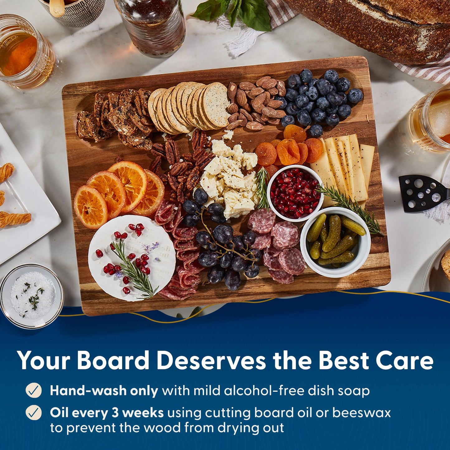 Sonder Los Angeles Winsome Acacia Wood Cutting Board | Acacia Edge Grain Cutting Board for Kitchen with Juice Groove & Sorting Compartment | Perfect for Charcuterie | Gift Box Included | 16x12x1.5 in