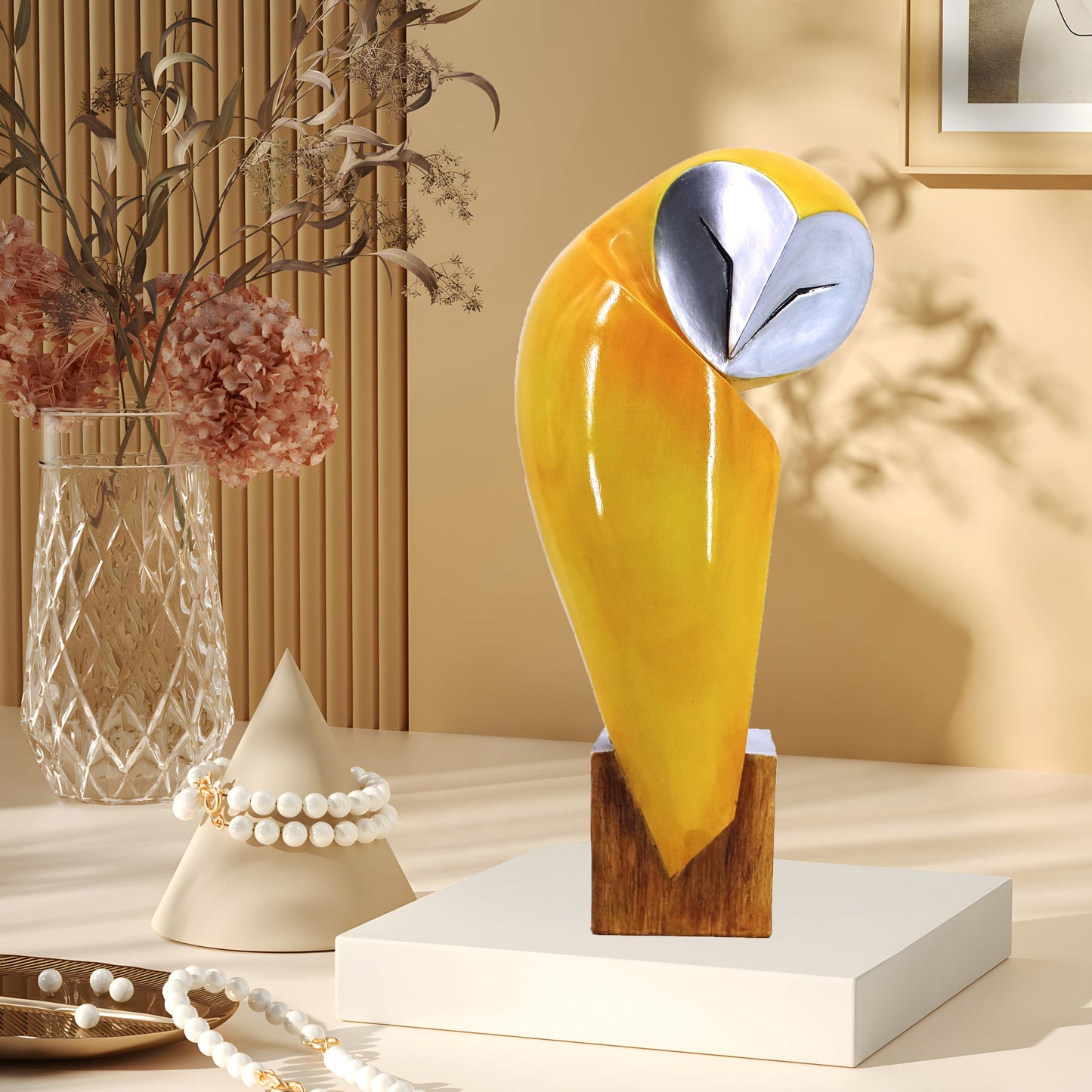 YHHRESINHOME 15 Inch Owl Statue, Resin Bookshelf Decor Figurine