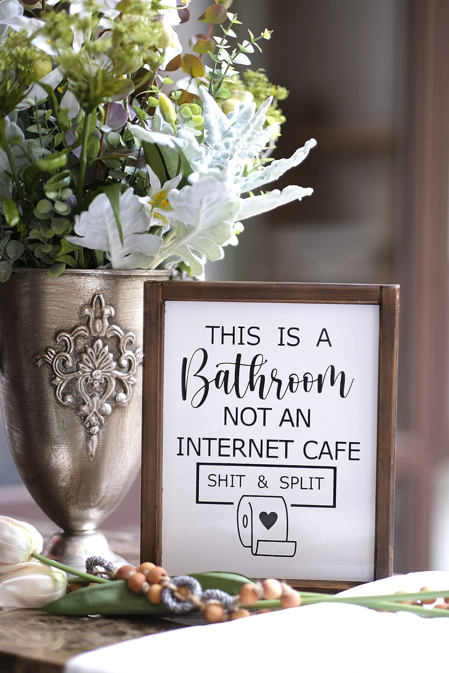 This is a Bathroom Not an Internet Cafe, Funny Bathroom Sign, Toilet Paper Sign, Farmhouse Bathroom Humor Sign, Shelf Sitter,Guests Bathroom Signs Rustic Modern Farmhouse Decor, Kid's Bathroom Decor