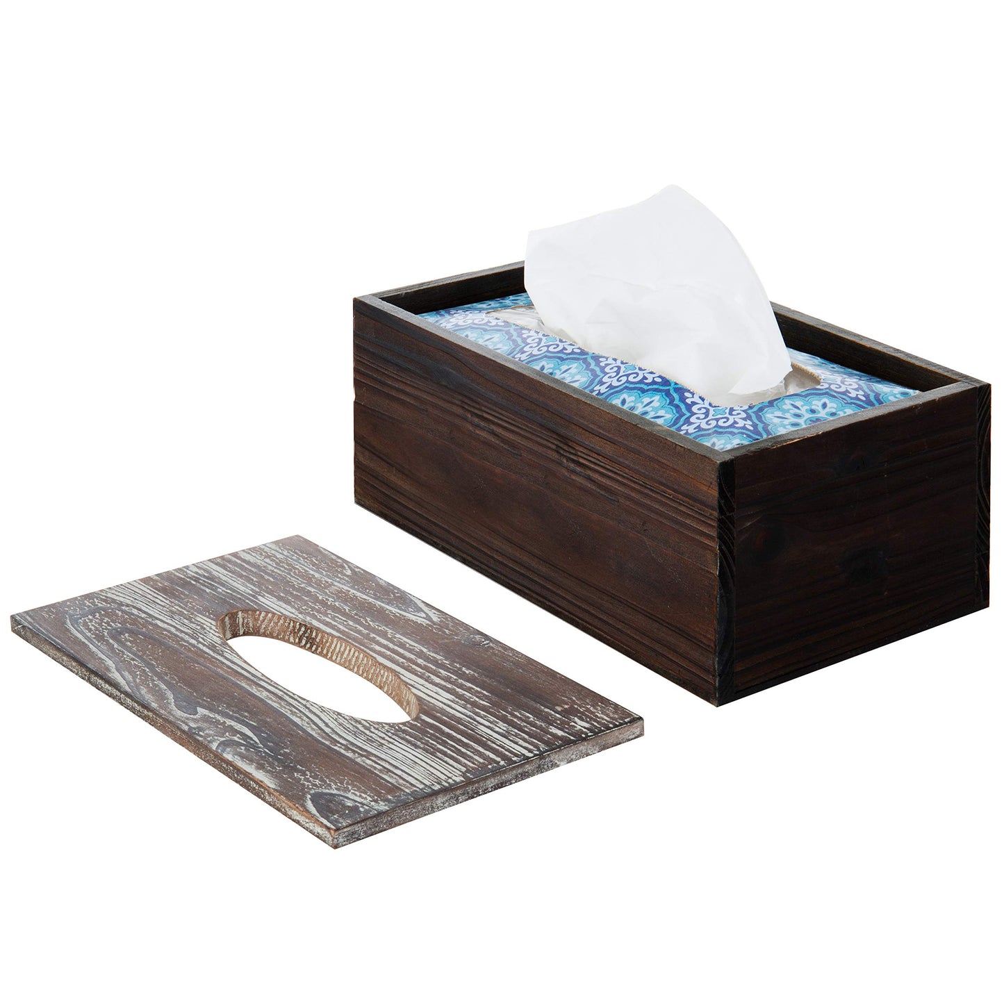MyGift Rustic Brown Wooden Tissue Box Holder with Torched Wood Finish Cover, Rectangular Facial Tissue Box Cover with Natural Wood Grain Texture