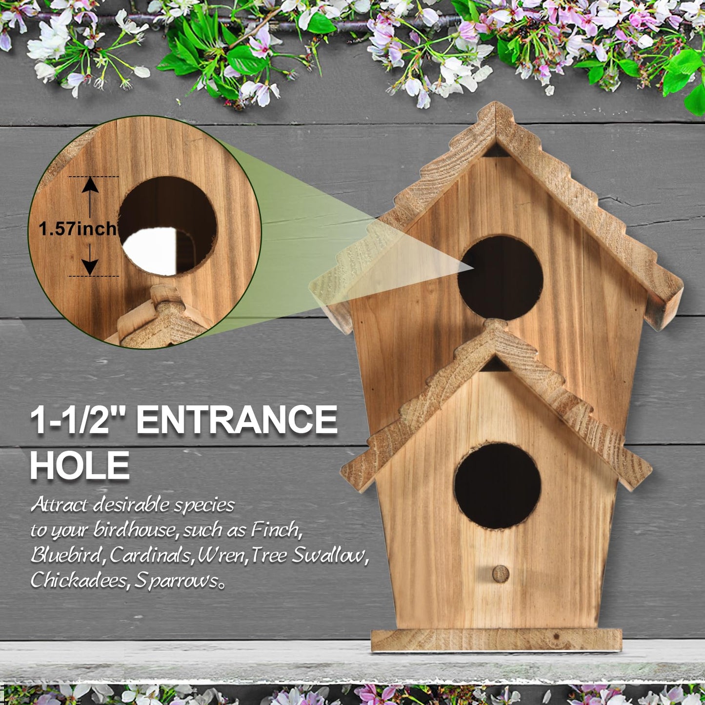 NATUREYLWL Bird Houses for Outside-2 Hole Wooden Outdoor Bird House,Wild Bird Box House,Nesting Box Birdhouse,Garden Bird Roosting