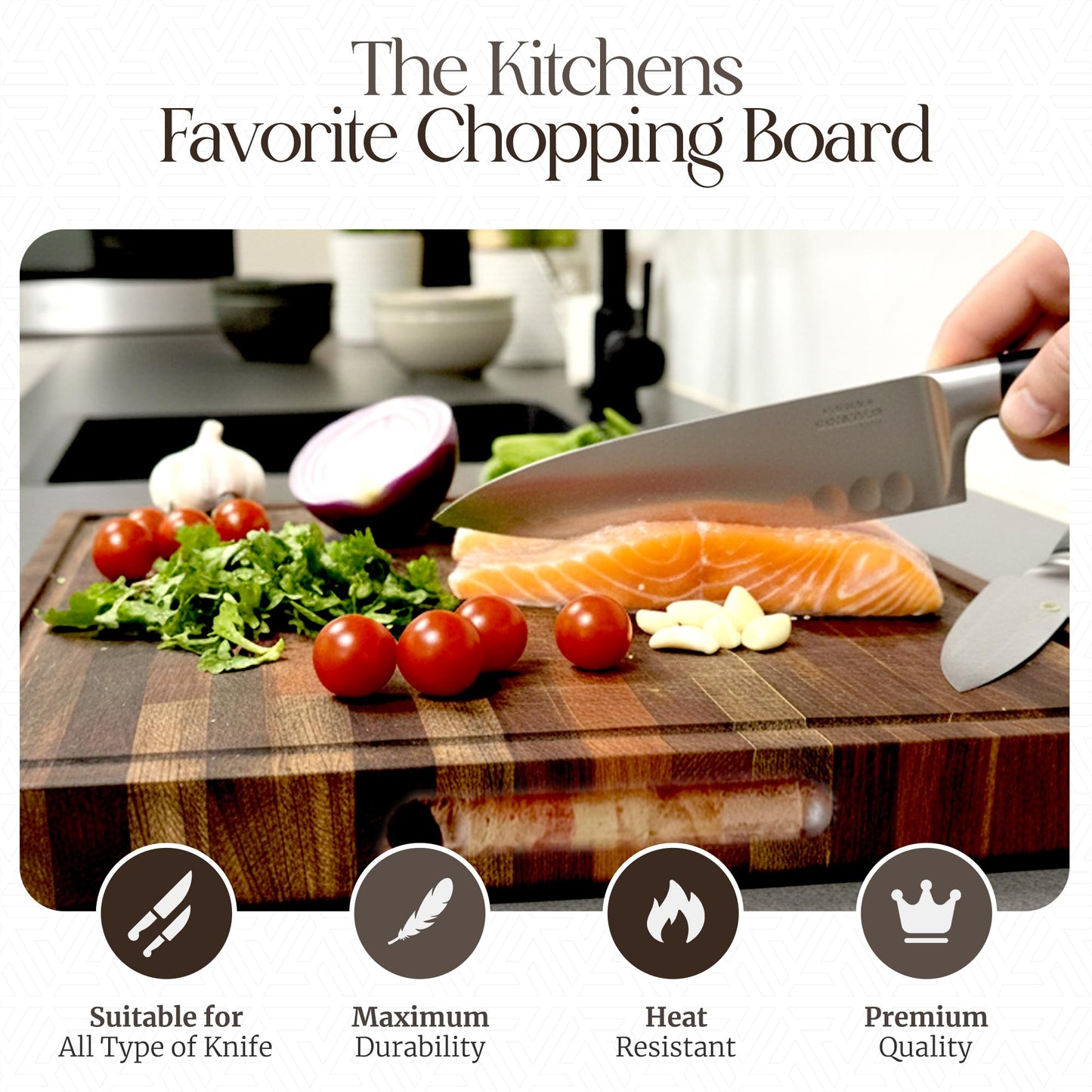 Walnut Cutting Board for Kitchen - Large Wooden End Grain Chopping Board with Handle & Groove - Wood Butcher Block - Double-Sided Charcuterie Serving Tray for Meat, Cheese & More - 16.4”x12.4”x1”