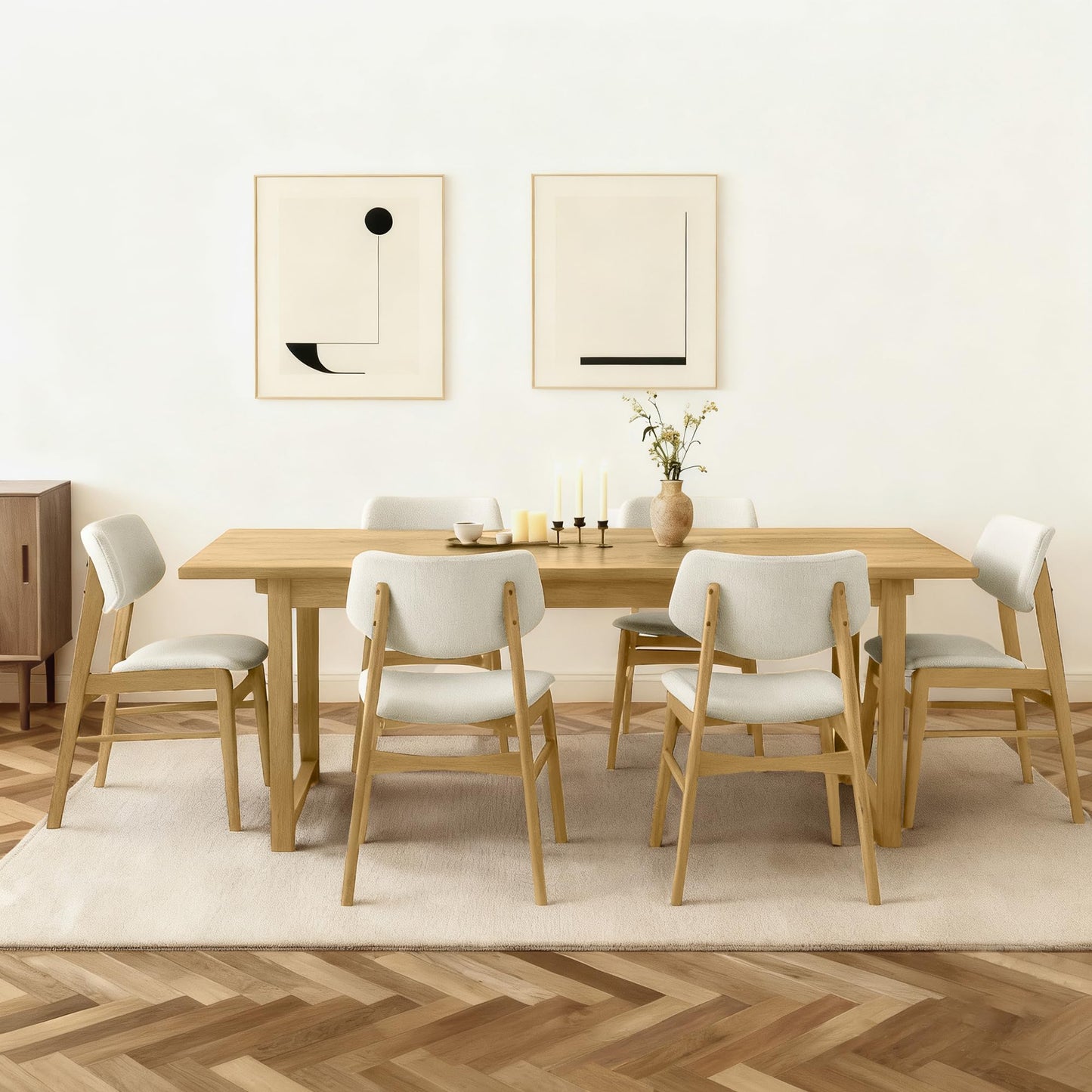 KISLOT Wooden Dining Chairs Set of 2, Upholstered Modern Dining Room Chairs, Solid Oak Wood Kitchen Chairs with Soft Cushion Backrest for Farmhouse, Restaurant, Cafรฉ (Cream Fabric & Original Color)