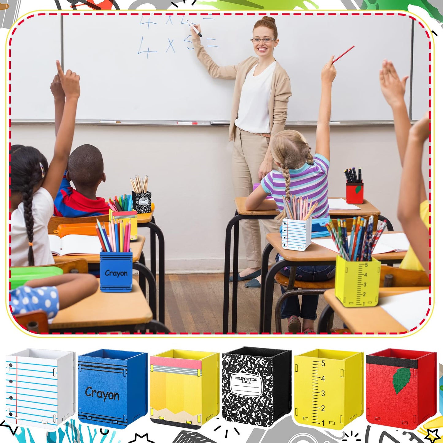 Sherr 6 Pcs Wooden Pencil Dispenser for Classroom Back to School Pencil Holder Classroom Pen Holder Storage Organizer for Teachers Classrooms Office Desk Organization