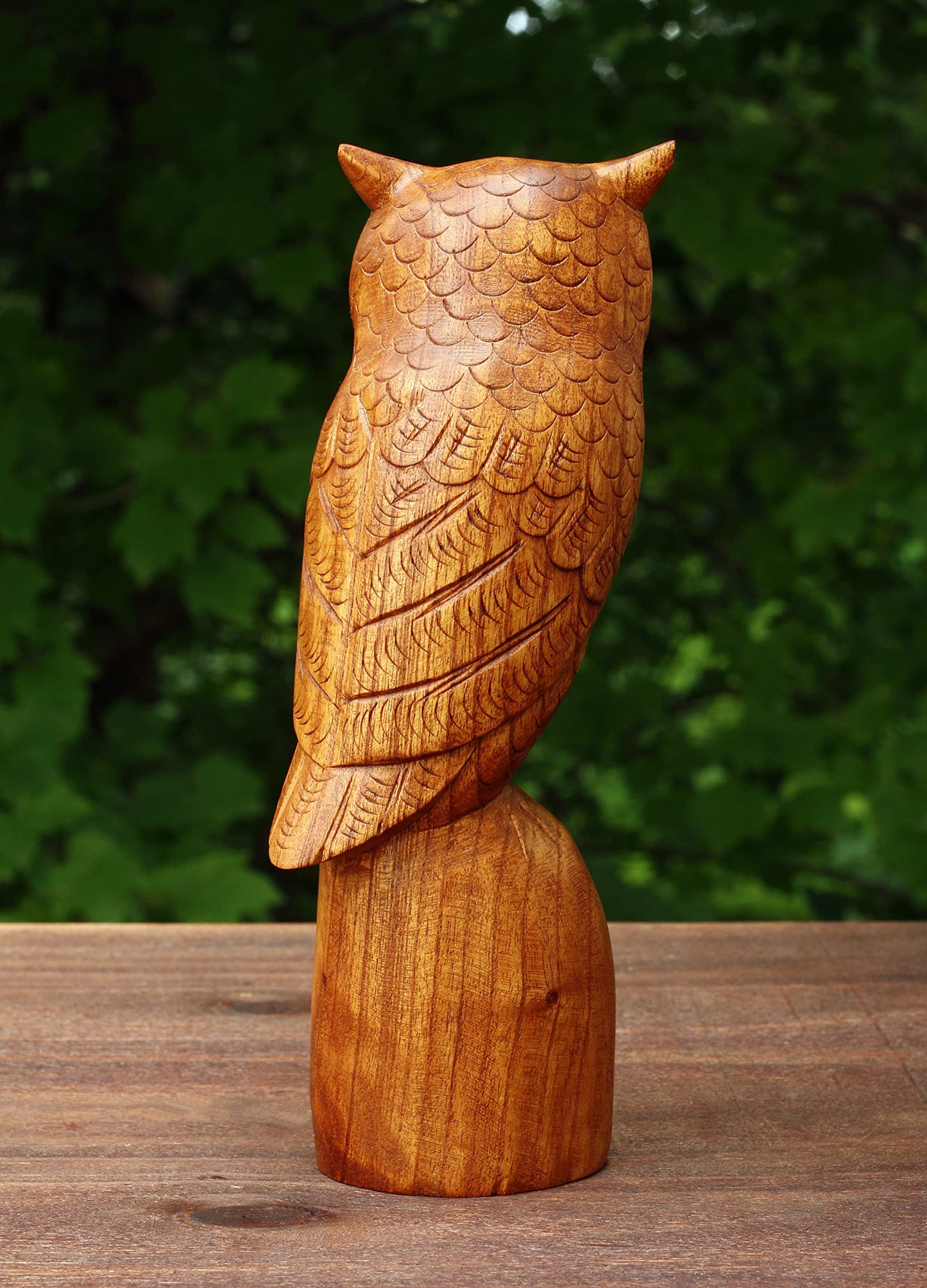 G6 Collection 10" Wooden Handmade Owl Figurine Handcrafted Statue Art Home Decor Sculpture Hand Carved Decorative Rustic Accent Decoration Hoot Owl Standing on a Tree Branch