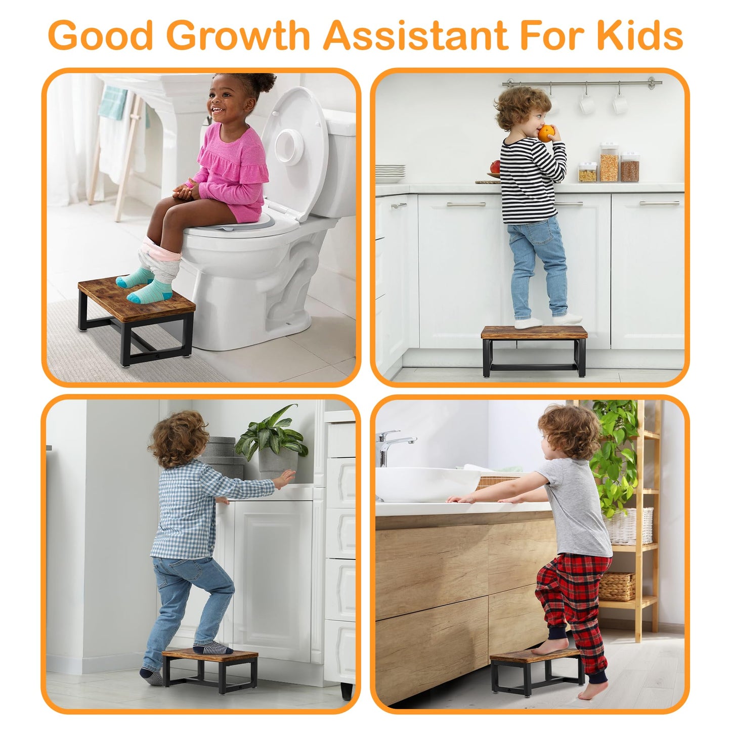 Wooden Step Stools with Anti Slip Pat for Adult, Heavy Duty Bedside Foot Stools with 400-LBS Capacity for High Beds, 7" Tall Bed Steps for Bedroom Kitchen Bathroom, Rustic Brown