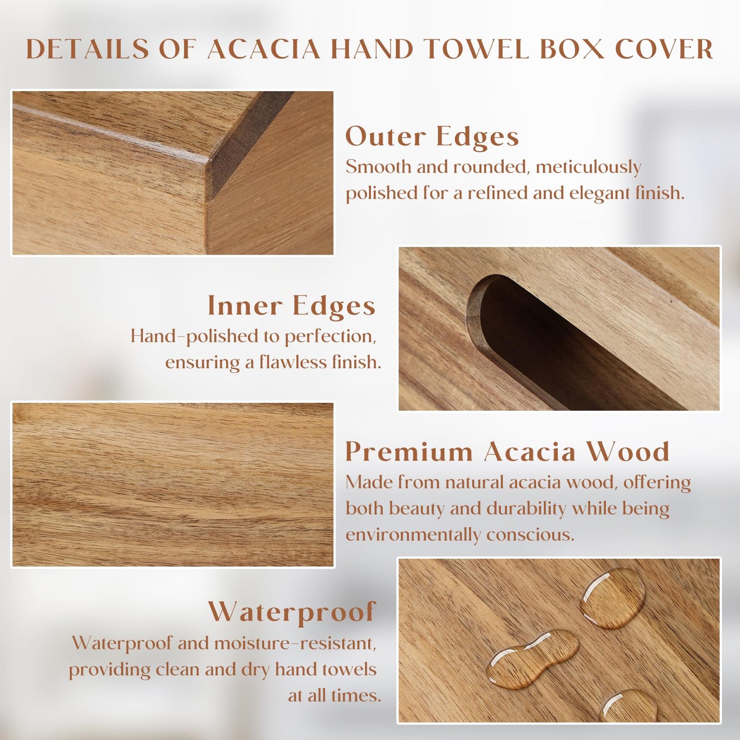 YANGQIHOME Acacia Hand Towel Box Cover Compatible with Kleenex Disposable Paper Hand Towels, Wall Mounted Paper Towel Holders, Hand Towel Holder for Bathroom, Car, Tabletop