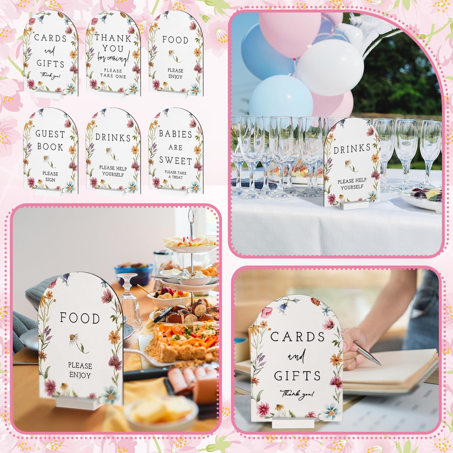 Vercraft 6 Pcs Baby in Bloom Baby Shower Wood Table Decorations 8 x 10" Take One Sign Thank You Wooden Sign Centerpieces with Stand Wedding Birthday Party Decorations for Guests Gifts