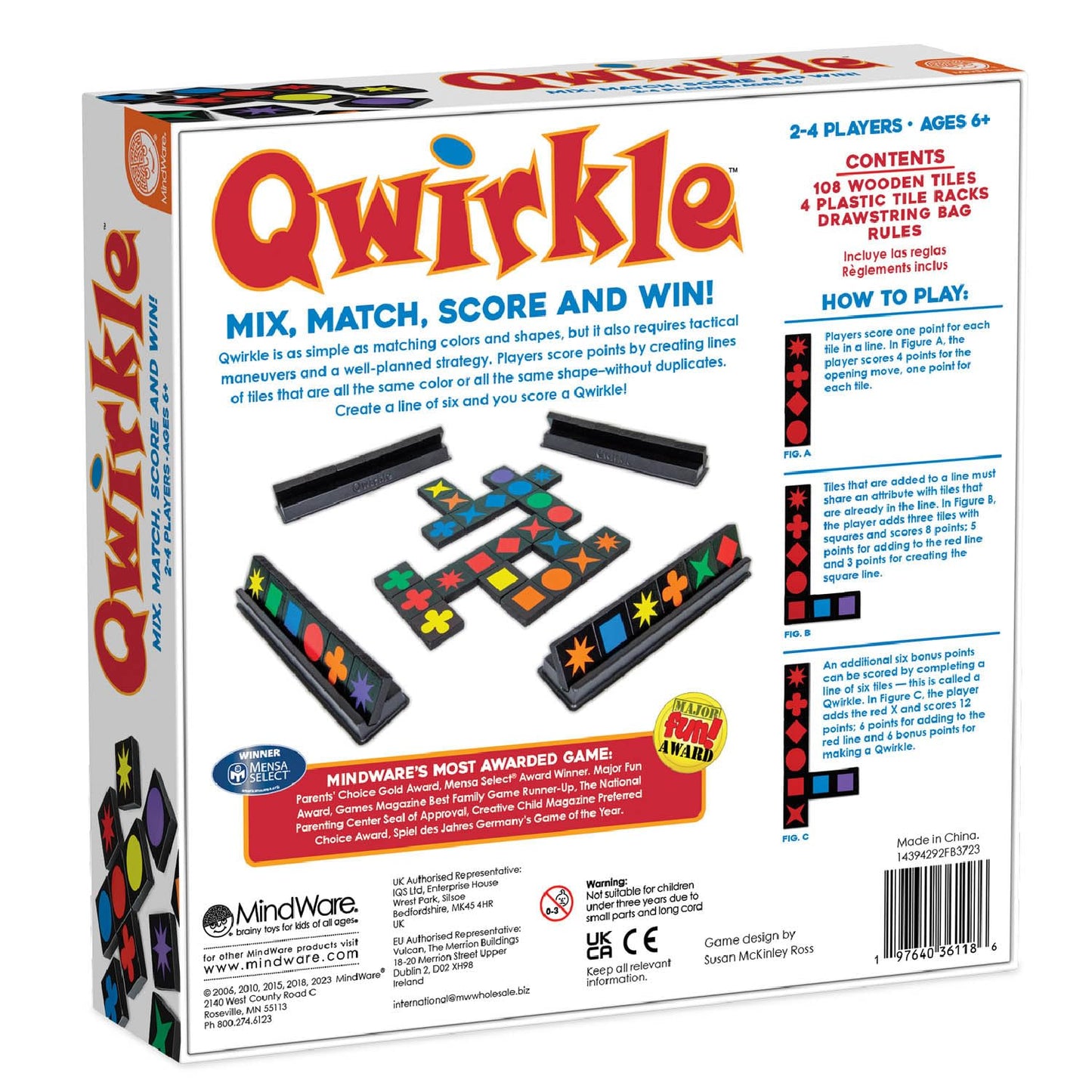 MindWare Qwirkle with Trays Board Game for Kids Ages 6+ Strategy Tile Game for Family Game Night 2-4 Players with 108 Wooden Tiles and 4 Trays