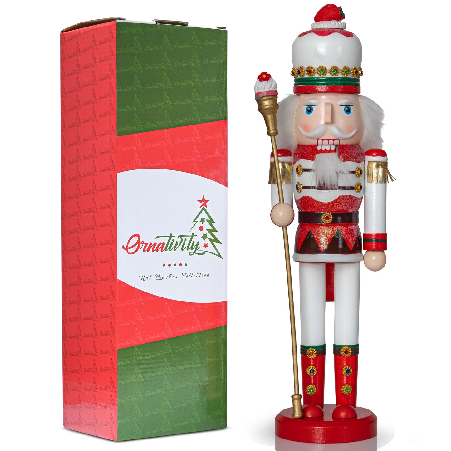 Ornativity Strawberry Toy Soldier Nutcracker - Wooden Strawberry Hat with Cupcake Scepter King Theme Christmas Nutcracker Xmas Figure Holiday Decoration 15"