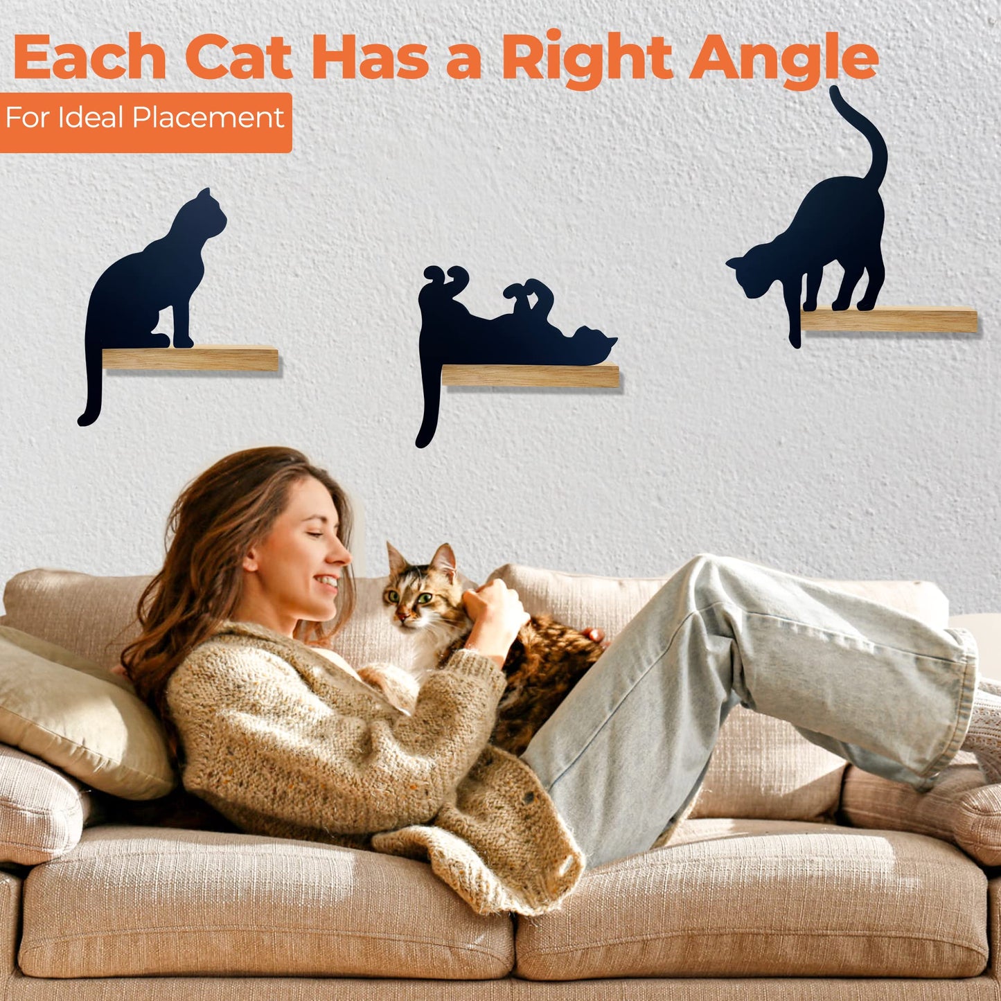 NORTHBYT Black Cat Wall Decor – Set of 3 Wooden Silhouettes for Home Office, Cat Art Decorations Statue Figurines, Cat Things Stuff for Cat Lovers, Women, Kitten Figure for Shelf