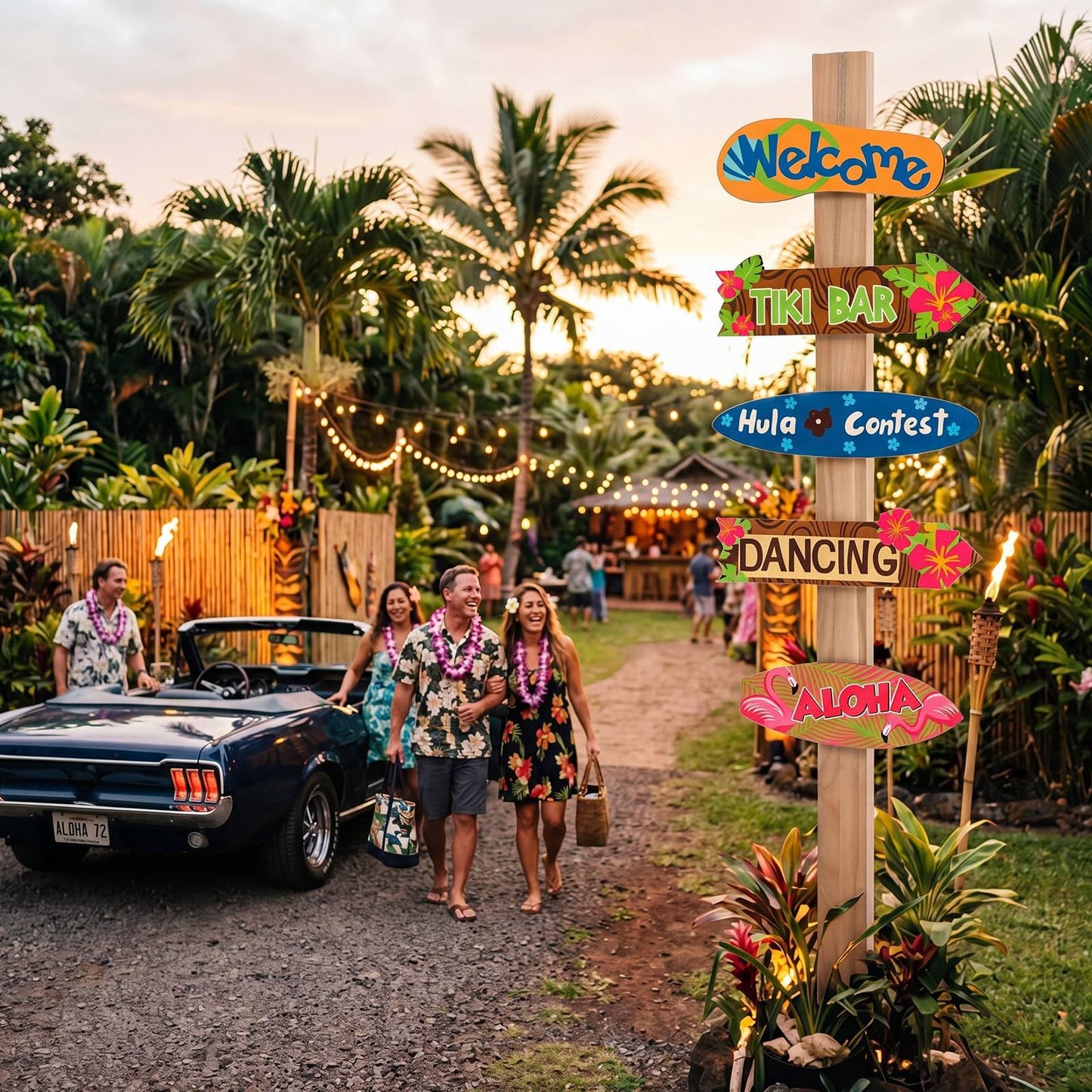 RattanView 5 Pcs Hawaiian Party Decorations Luau Wooden Welcome Signs Aloha Themed Directional Sign for Summer Tropical Directional Beach Island Themed Parties