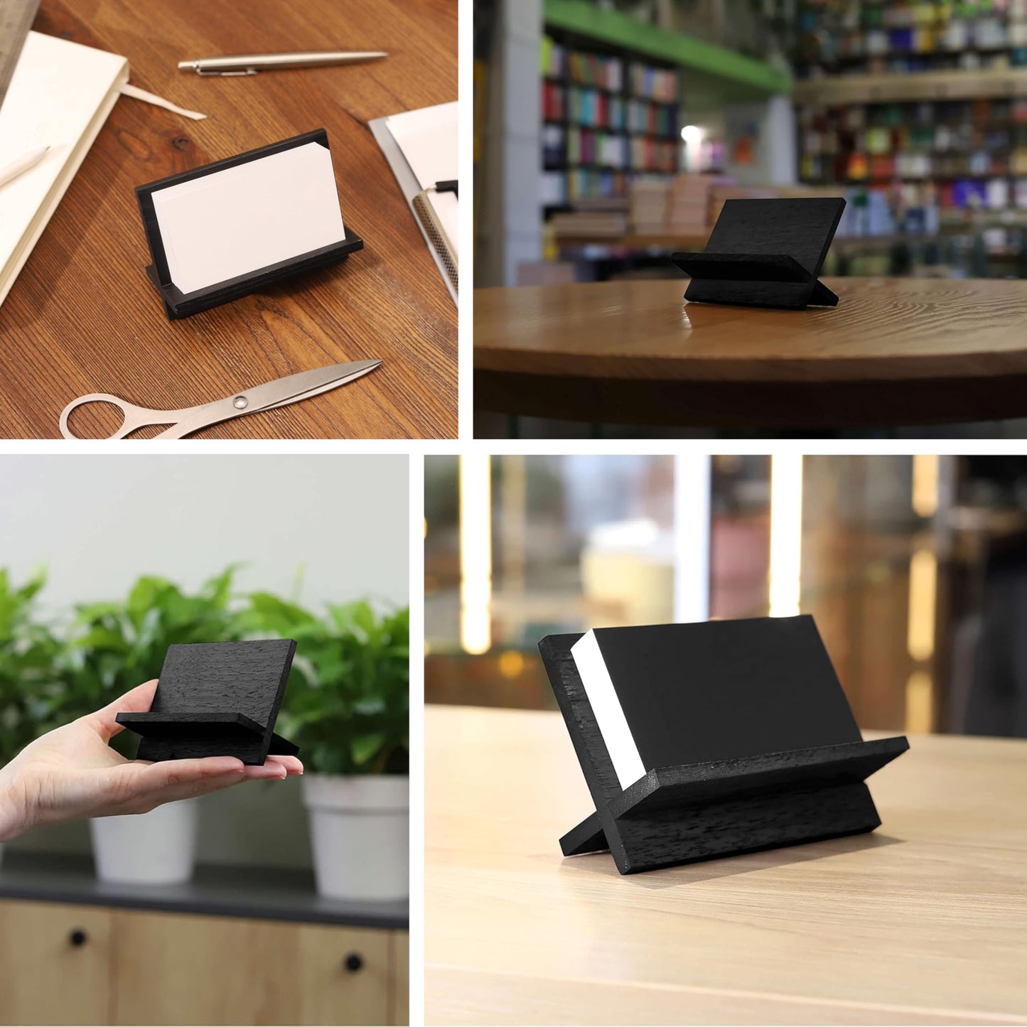 TOROS store Business Card Holder for Desk - Black Wood Small Cards Holders, Professional Desktop Business Card Stand Display, Wooden Name Card Holder, Modern Design Office Business Cards Holder
