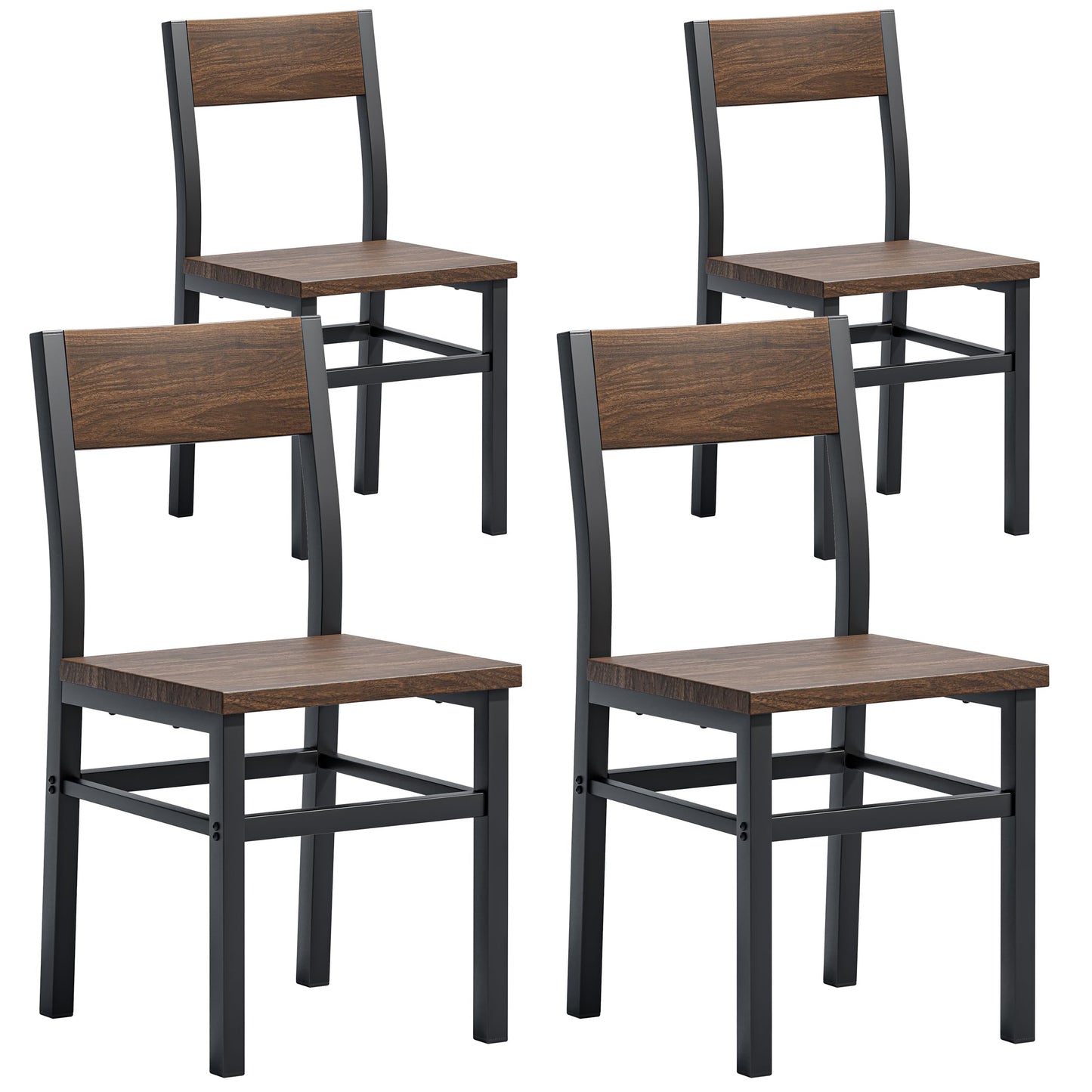 MECHYIN Dining Chairs Set of 4, Rustic Wood Dining Room Chairs with Thickened and Strengthened Metal Steel Frame & Slat Back, Modern Farmhouse Chair for Kitchen, Dining Room (4, Nut-Brown)