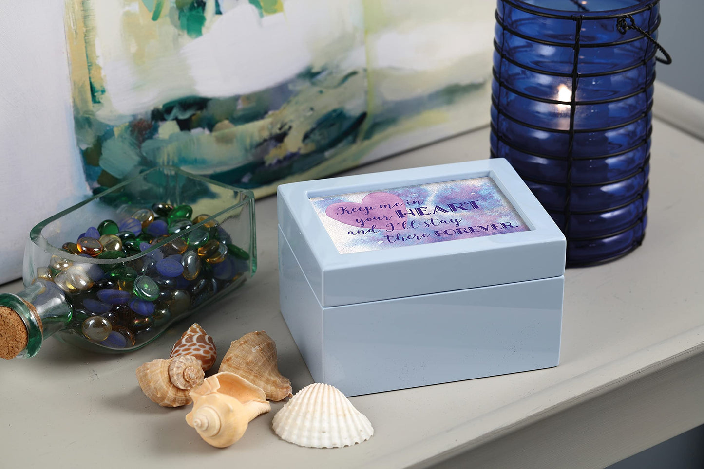 Howard Miller Memorial Wooden Keepsake Urn Chest for Human Ashes | Precious Blue High-Gloss Finish | Photo Frame Lid, Velvet Interior with Tray | 55 Cu In Capacity Memorial Box for Home Display