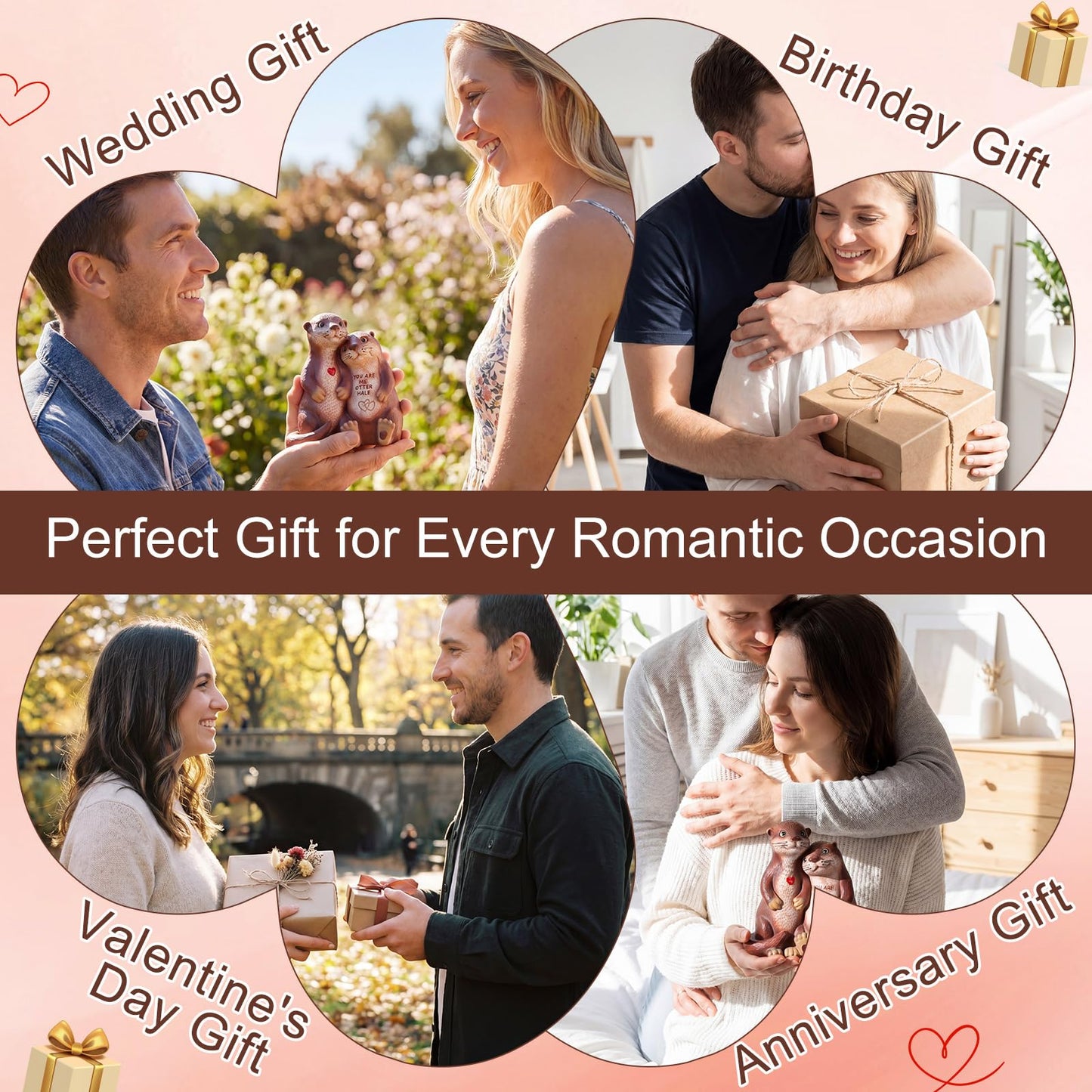 RattanView Love Otter Couple Figurine Anniversary Wedding Gift for Women Men Cute Animal Resin Statue I Love You Birthday Gift for Girlfriend Wife Husband Partner Romantic Sculpture Home Decor