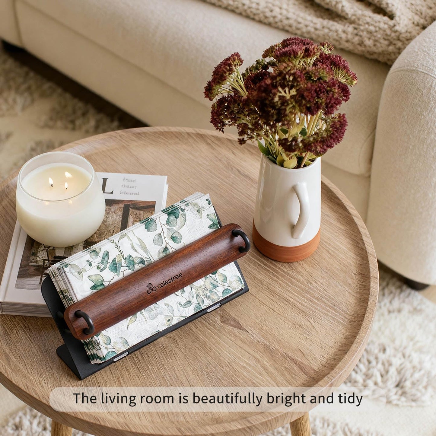 Rectangular Napkin Holder Wooden - Celestree Paper Napkin Dispenser with Solid Black Walnut Weighted Bar, Modern Metal Frame Windproof Stable for Kitchen Dining Table Bar Outdoor Party (Gift Ready)