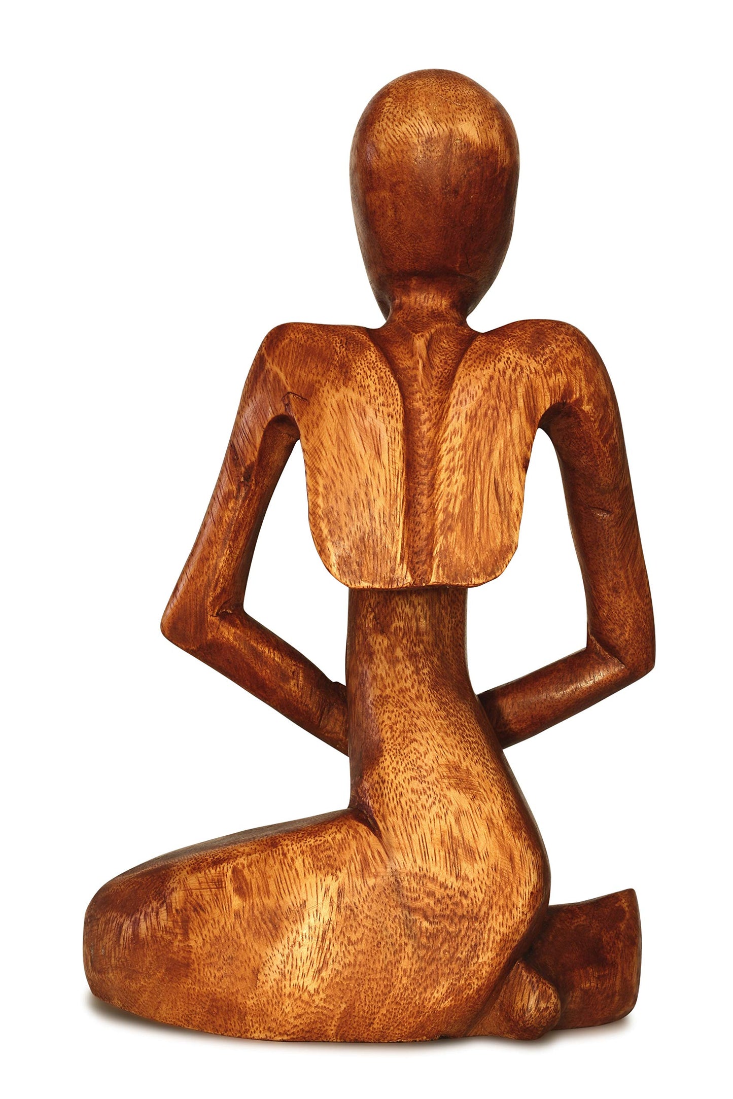 G6 Collection Wooden Handmade Abstract Sculpture Statue - Hand Carved Suar Wood Praying Man Figurine - Thinker Meditating Spiritual Gift - Modern Art Home Decor Accent for Shelf - 12 inch