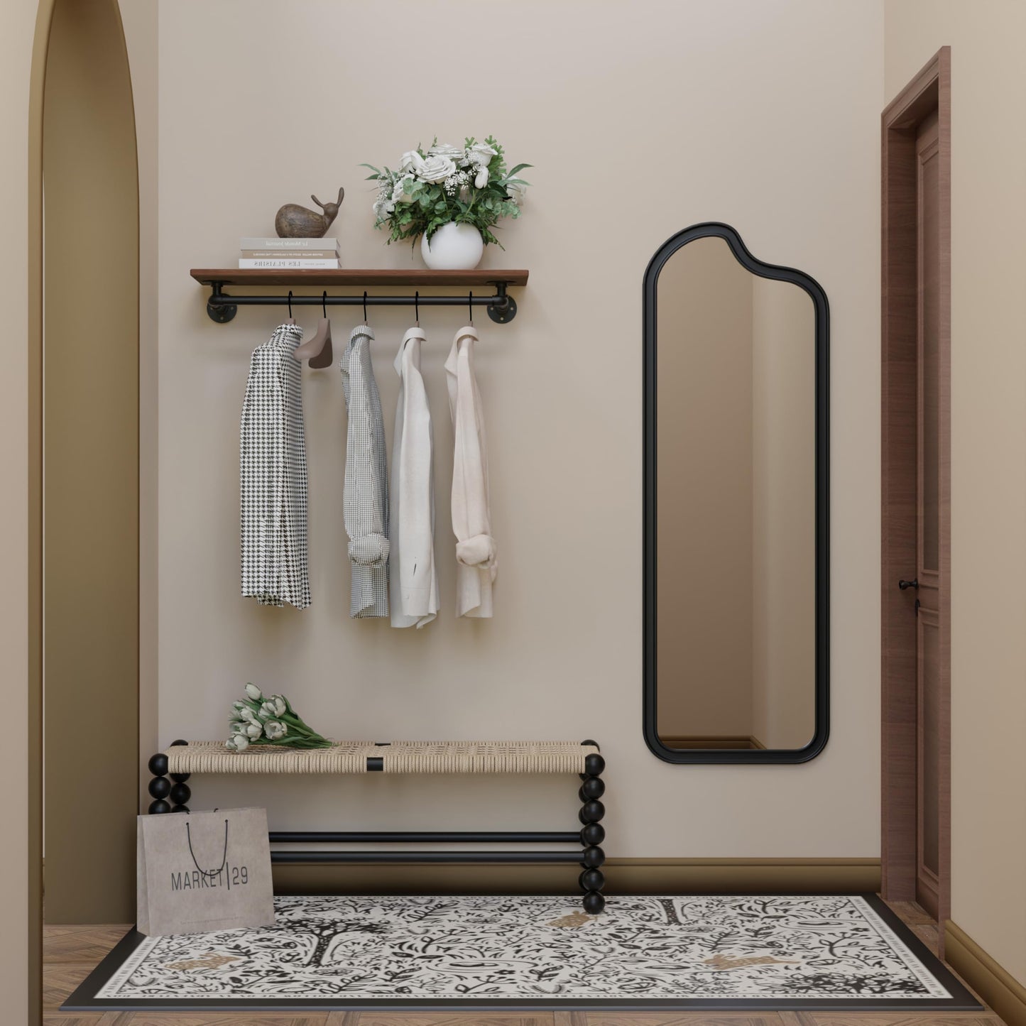 TEDIDUWA Clothes Rack 36in, Wall Mounted Garment Rack with Real Wood Shelf, Heavy Duty Hanging Clothes Rack, Multi-Purpose Hanging Rod, Space-Saving Closet Storage