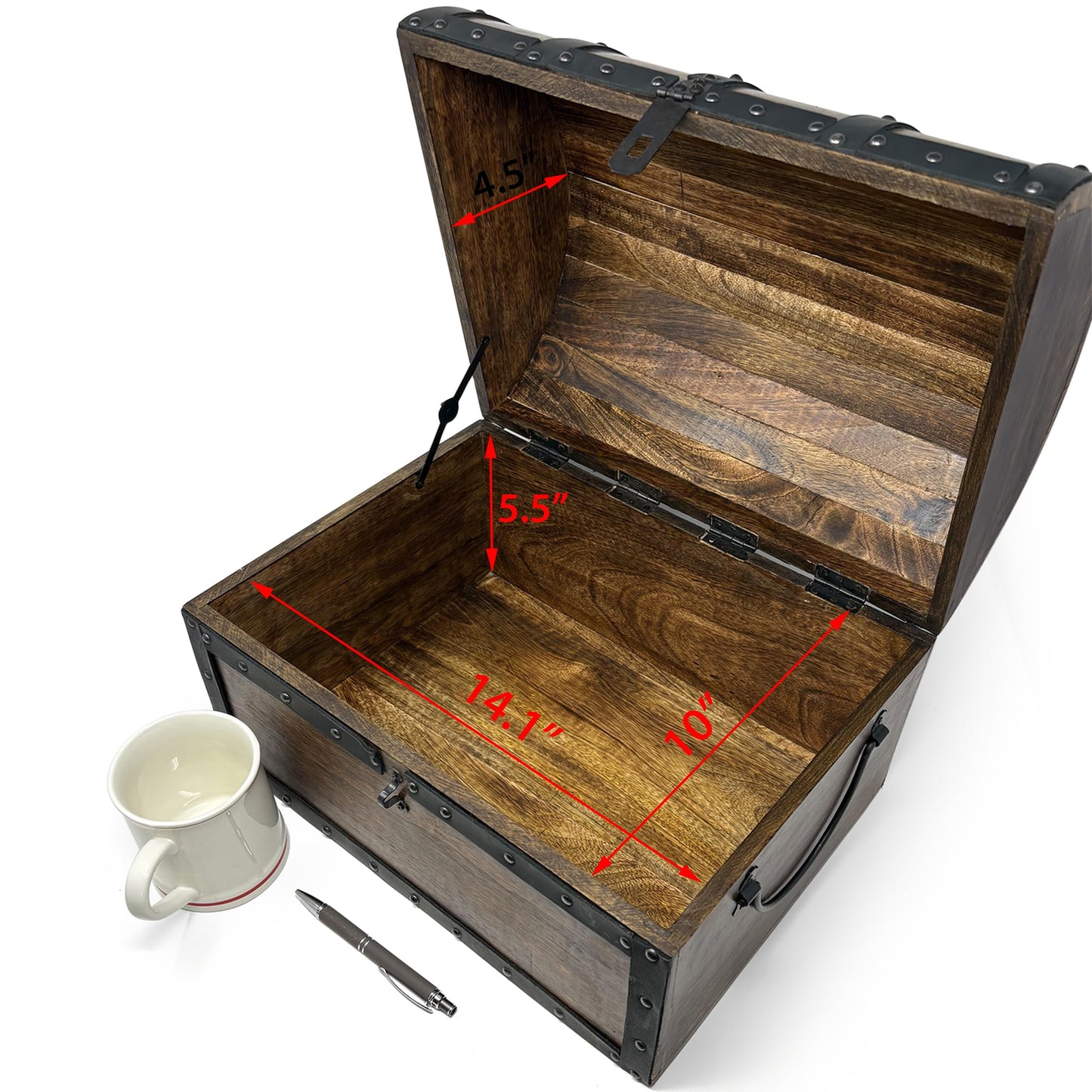 Nautical Cove Handmade Wooden Treasure Chest Storage Box – Deluxe Design with Real Leather Accents, Working Iron Lock & Skeleton Keys, Decorative Keepsake Chest (X-Large - 15 × 11 × 11")