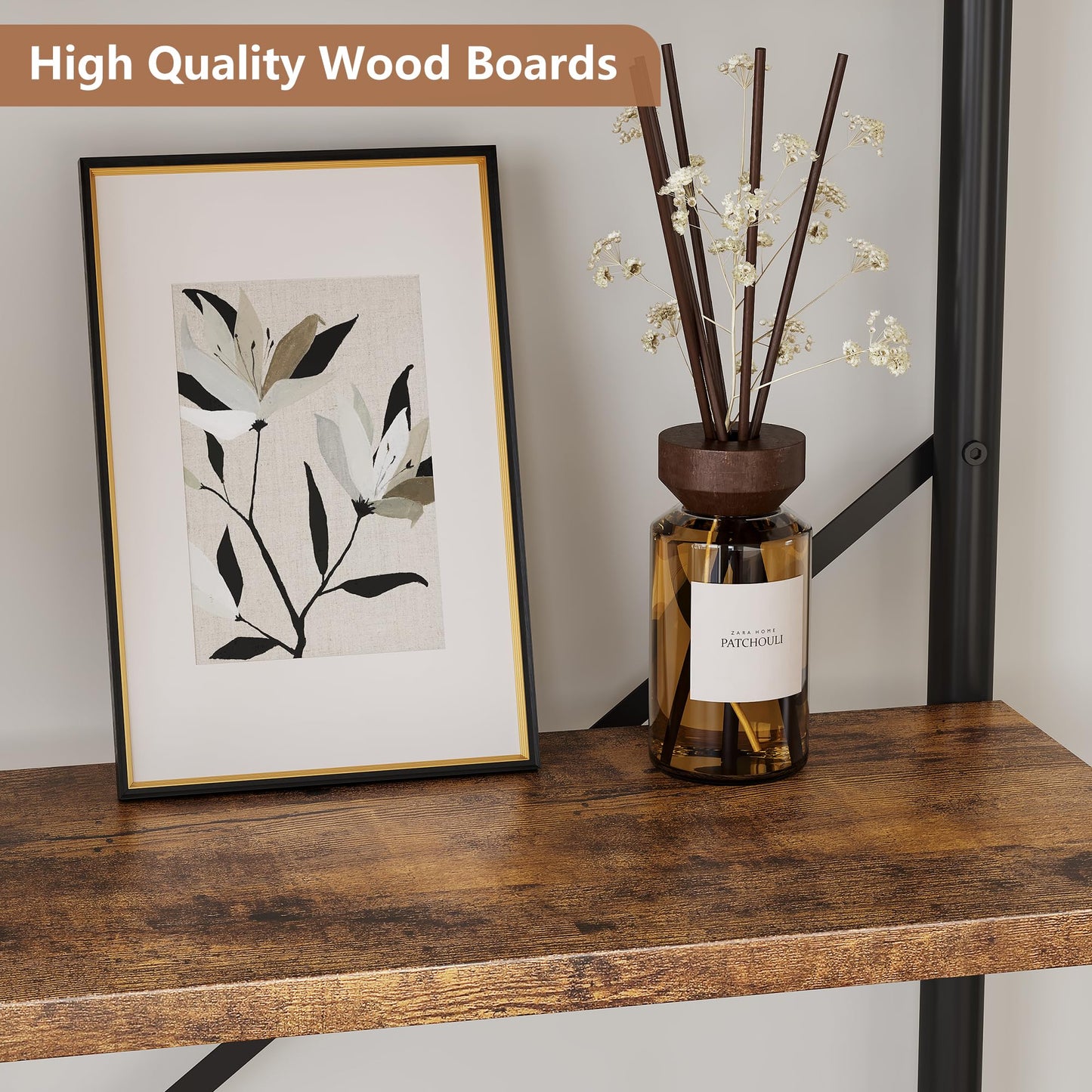 GarveeHome 6 Tier Bookshelf Industrial Bookcase Wood Tall Standing Bookshelves Wood Vintage Display Rack Rustic Bookshelf