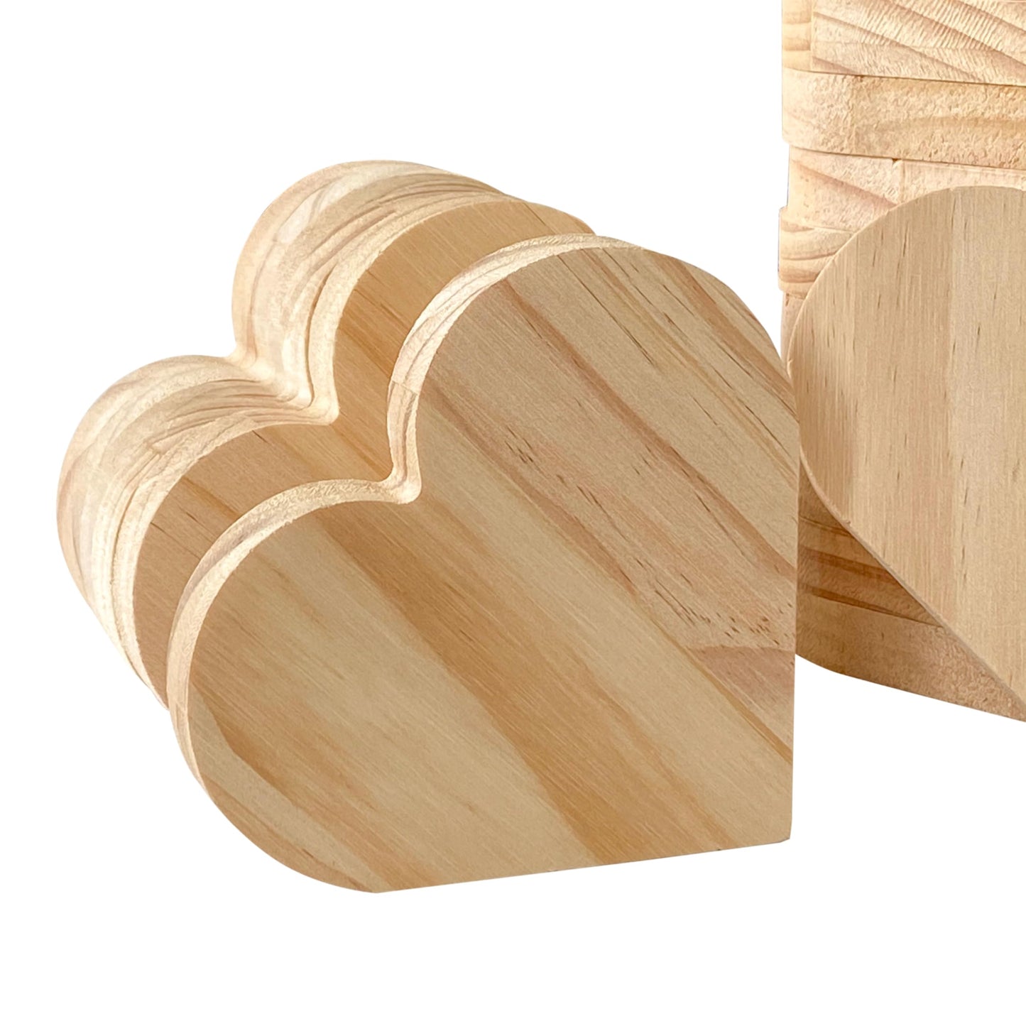 4 Inch 24 Pack Unfinished Wooden Heart Block 4" x 4.5"-9/16" Thick Wooden Heart Slice Freestanding Blank Wood Love Signs Natrual Wood Coaster for Decor Painting DIY Craffs