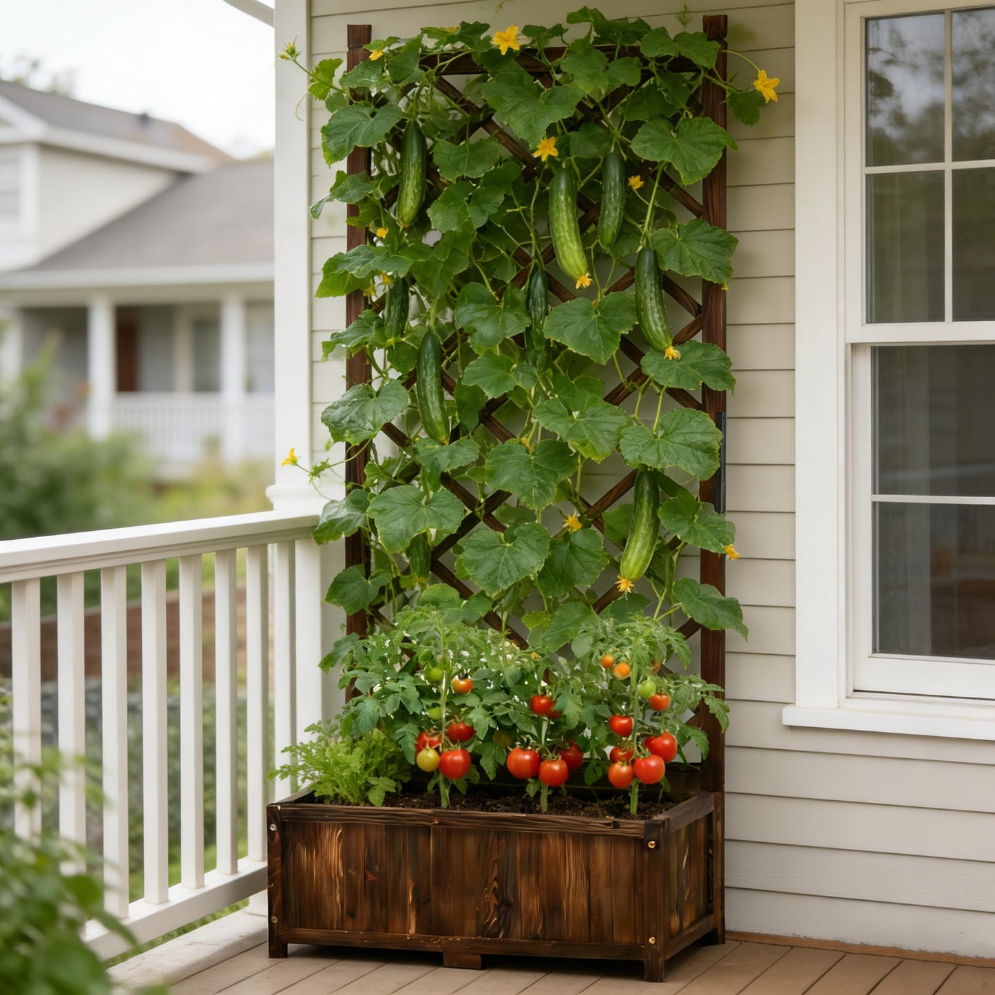Anraja Raised Garden Bed with Trellis Wooden Flower Standing Planter Box Outdoor Wood Compact Lattice Panels Privacy Screen for Climbing Plant Planting Patio Tomato Vegetable Herb Balcony Porch 67" H