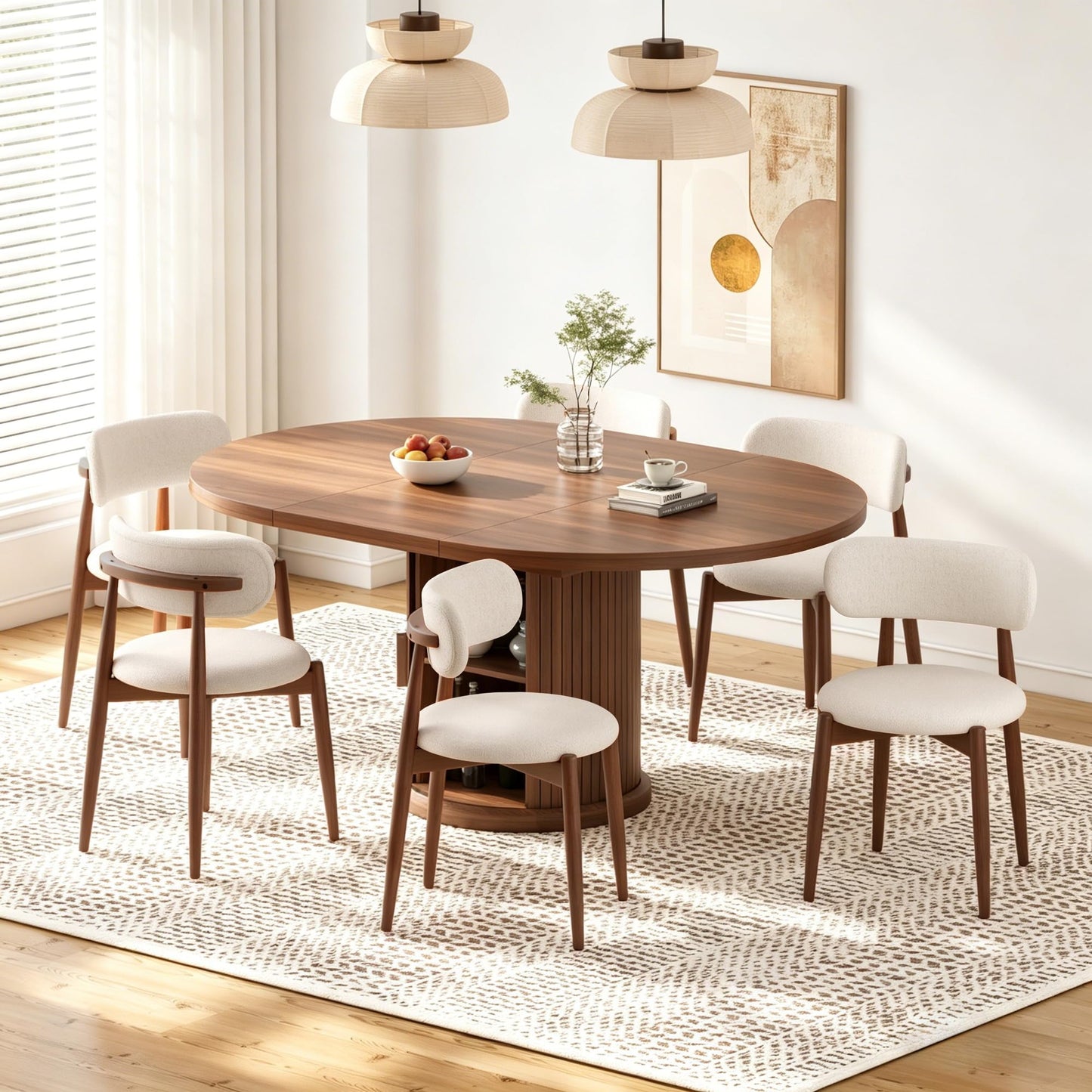 Fabulcozy Wooden Dining Chairs Set of 2, Mid Century Modern Upholstered Kitchen Chairs with Solid Wood Legs, 350lb Heavy Duty Padded Side Chairs for Dining Room & Vanity, Beige