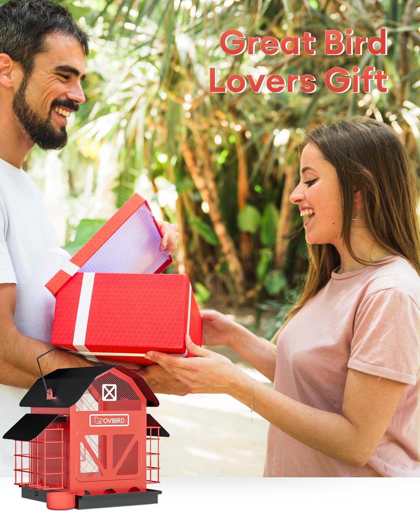 Bird Feeders for Outdoors Hanging, 5LBS Large Bird Feeder with 2 Suet Cage, Red Barn Metal Birds Feeder for Outside, Weather Resistant Cardinal Feeders, ldeal Birds Watching Gifts (Red)
