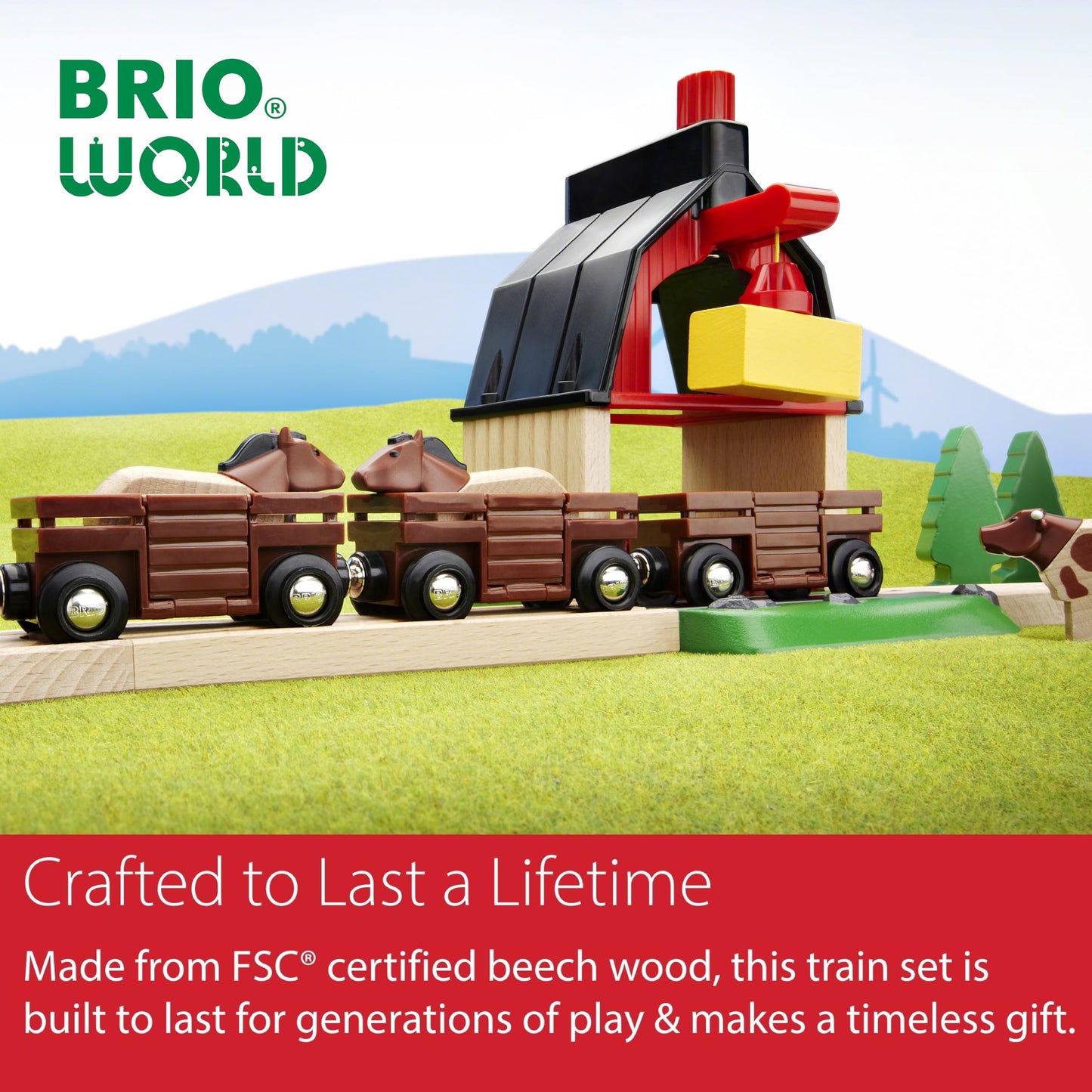 BRIO World Farm Train Set - 5-Piece FSC-Certified Accessories - Works with All Wooden Railway Sets - Includes Engine, Horse, Cow & Livestock Cars - Fun Play for Kids Ages 3 & Up