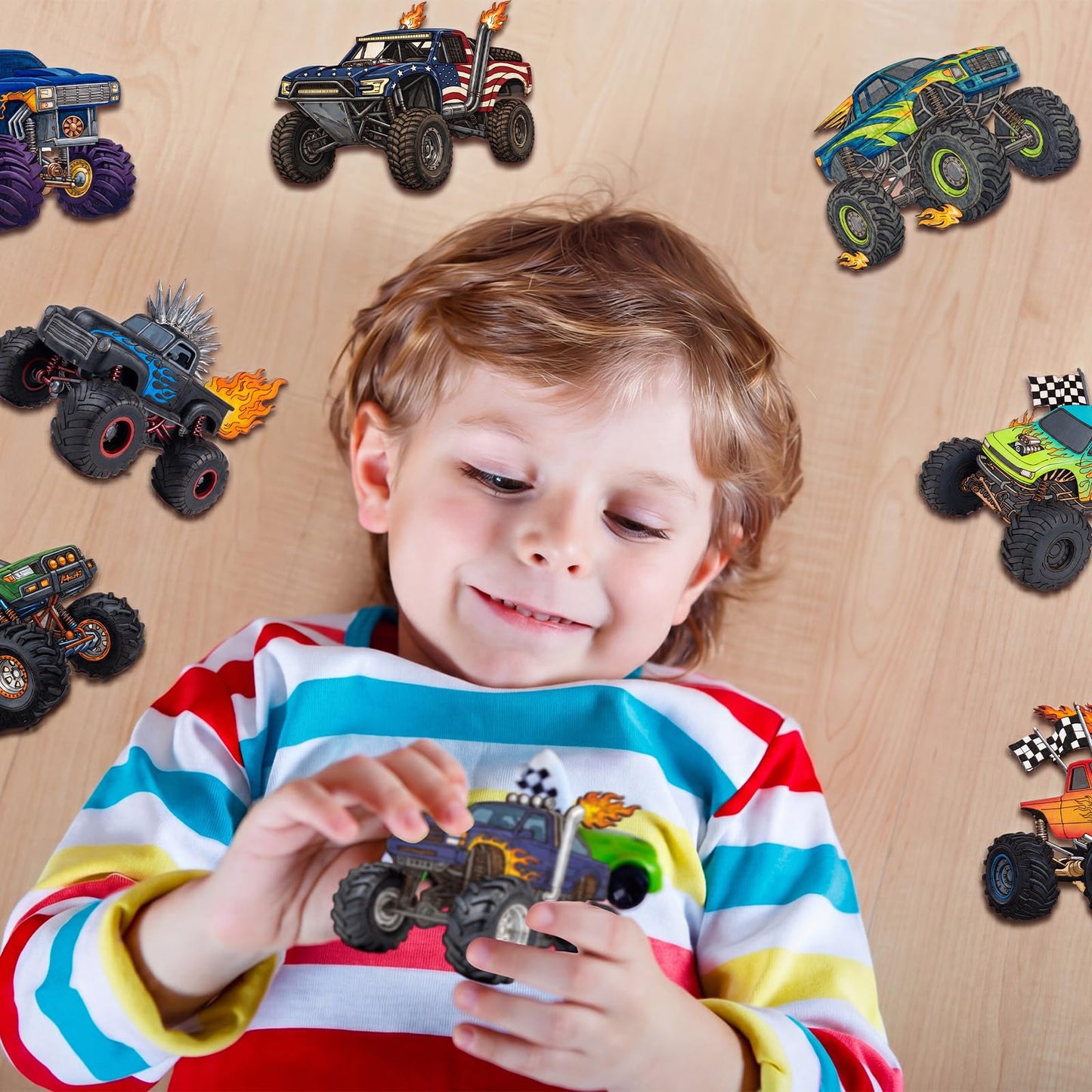 Potchen 24 Pcs Wooden Monster Truck Painting Crafts Kit Thank You for Coming Gifts for Kid Blank Unfinished Wooden DIY Crafts Paint Party Favors