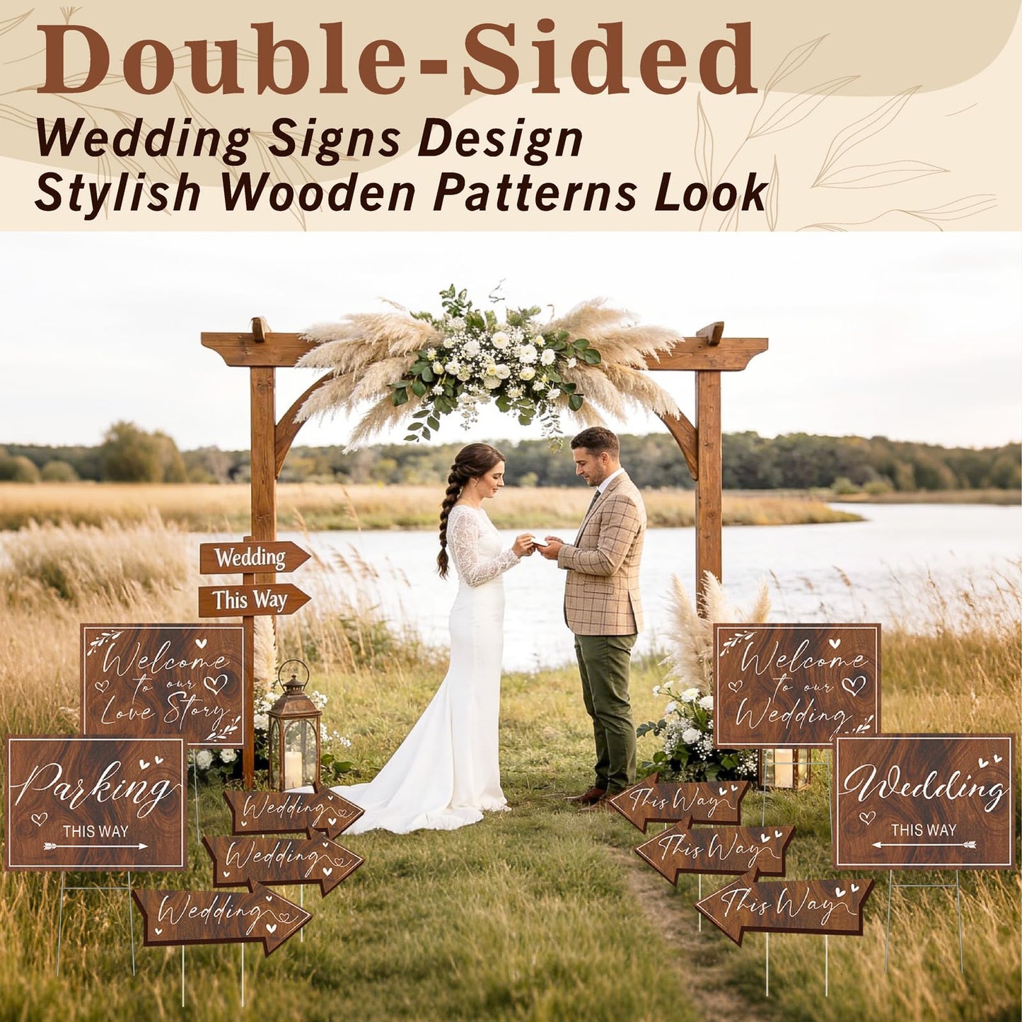 10 Pack Wedding Signs Outdoor Wedding Party Decoration Kits Weddings This Way Sign for Ceremony Reception Double-Sided Marriage Lawn Yard Sign Parking Direction Arrows with Stakes for Bridal Shower