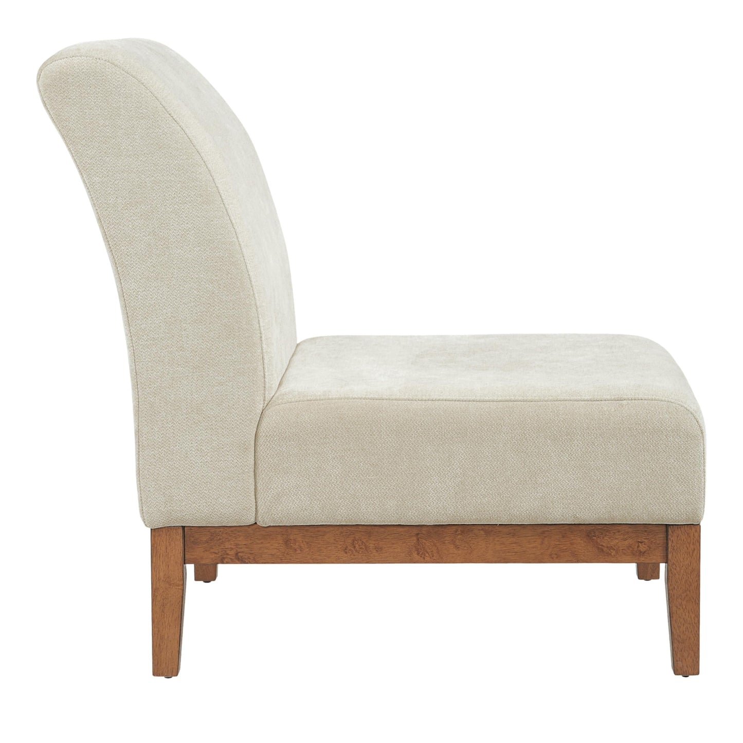 Christopher Knight Home Lynnex Modern Accent Chair for Living Room, Fabric Upholstered Single Lounge Sofa Chair with Wooden Frame, Comfy Reading Chair for Bedroom, Lounge Armless Chair, Beige+Walnut