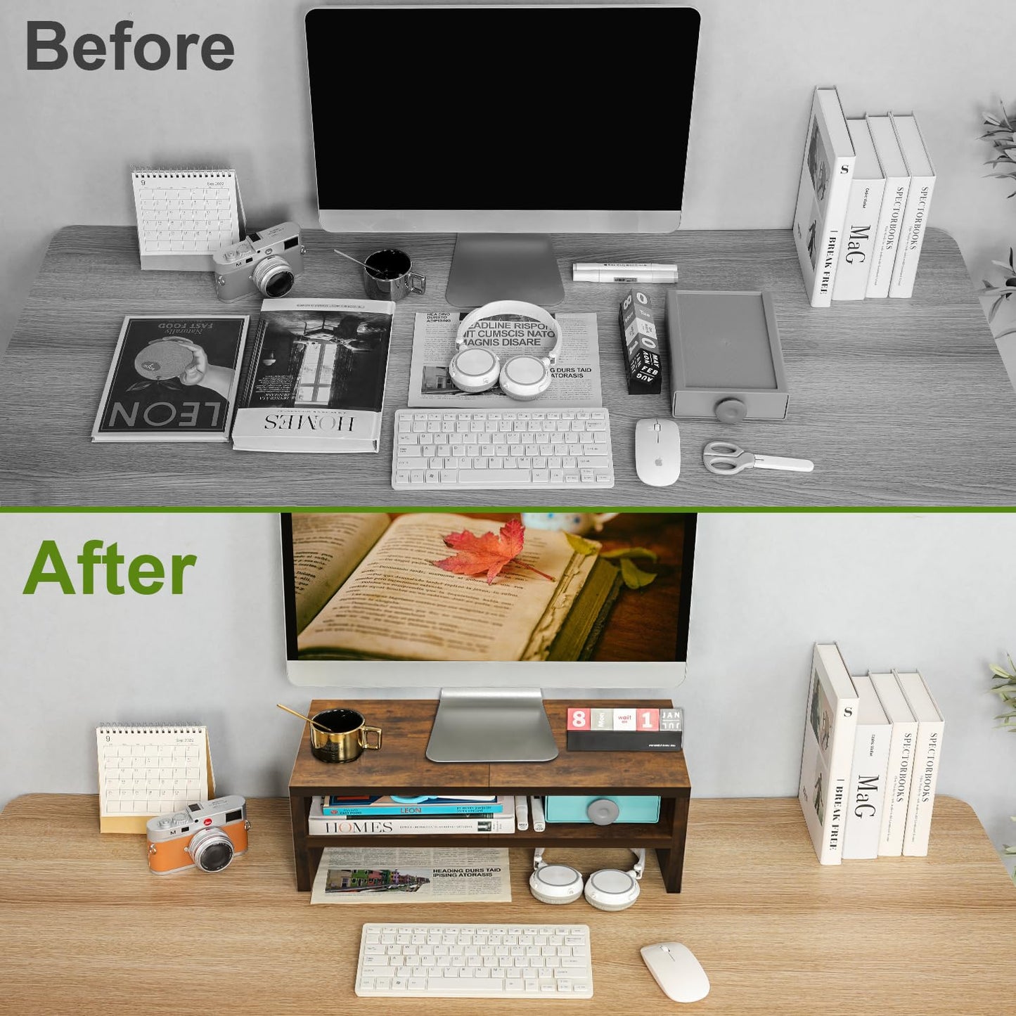 TEAMIX 2 Tiers +2 Pack Desktop Monitor Stand Riser 20 Inch Printer Stand, Desktop Organizer.