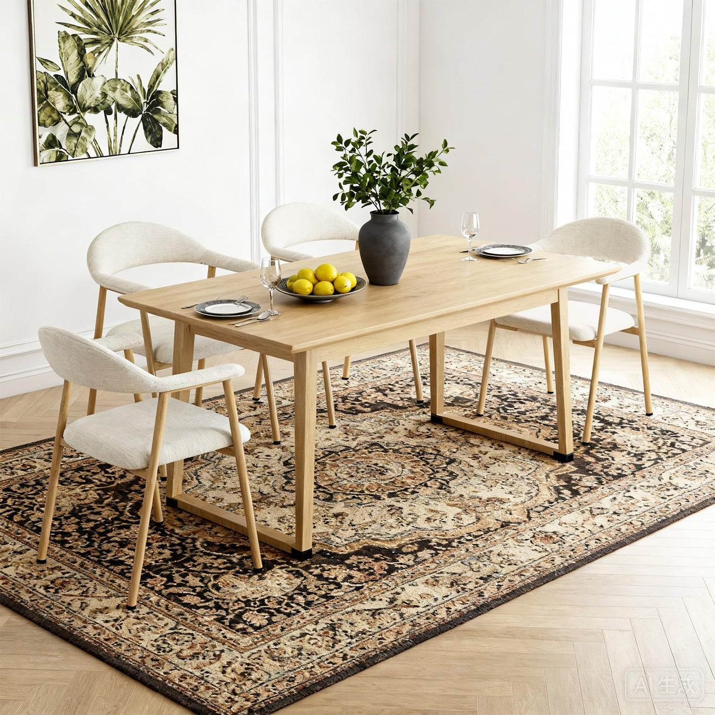 DUMOS Dining Chairs Set of 2, Linen Fabric Upholstered Kitchen Side Chairs with Curved Backrest & Metal Legs, Modern Farmhouse Accent Chair for Dining Room Kitchen Living Room Cafe, Beige