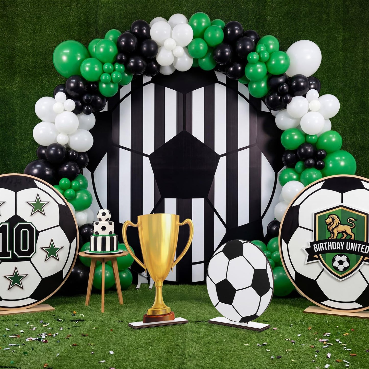 Brightrow 2 Pack Large 2026 Soccer Party Decorations, 12 x 12 Inch Wooden Football Ball Sign and 17 x 12 Inch Soccer Trophy Centerpieces for Home Yard Outdoor Indoor Garden Lawn Decor