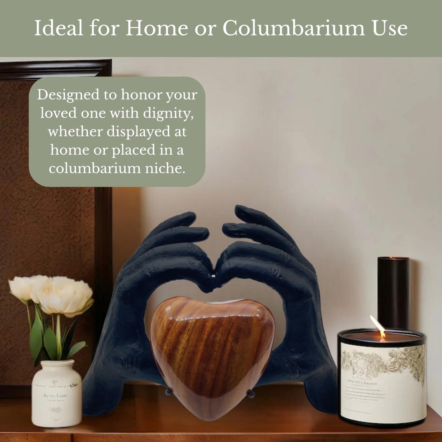 ZAHANAARA Wooden Heart Urn for Ashes Adult Male & Female |Handcrafted Memorial Box for Funeral|Memorial Gifts, Ashes Keepsake |Aluminum Cremation Urns|Unique Tribute in Hands Design - Black, 3 cu in