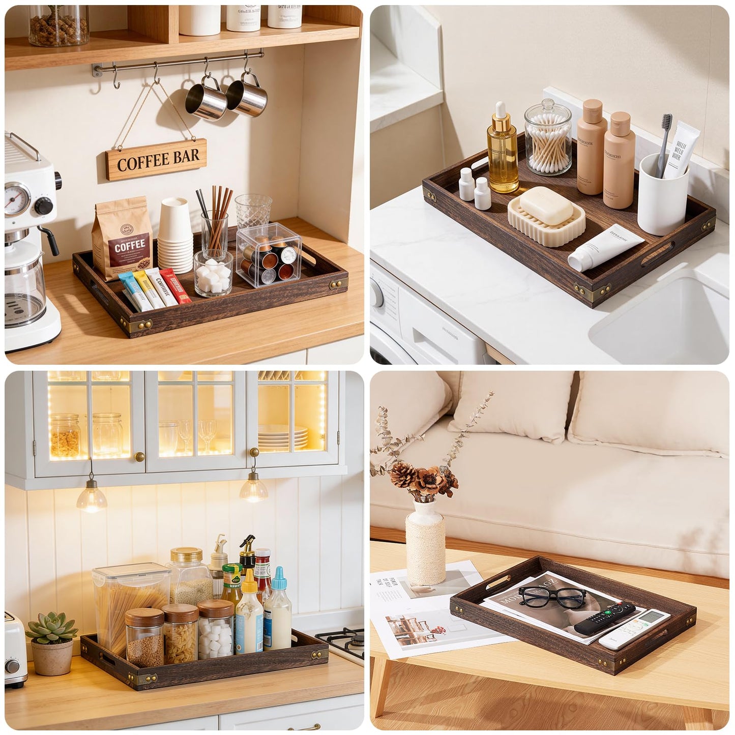 Serving Trays for Party-17In Large Serving Tray with Handles,Wooden Coffee Table Tray&Charcuterie Boards,Serving Platter for Breakfast in Bed Tray,Decorative Rectangular Tray for Ottoman/BBQ/Kitchen