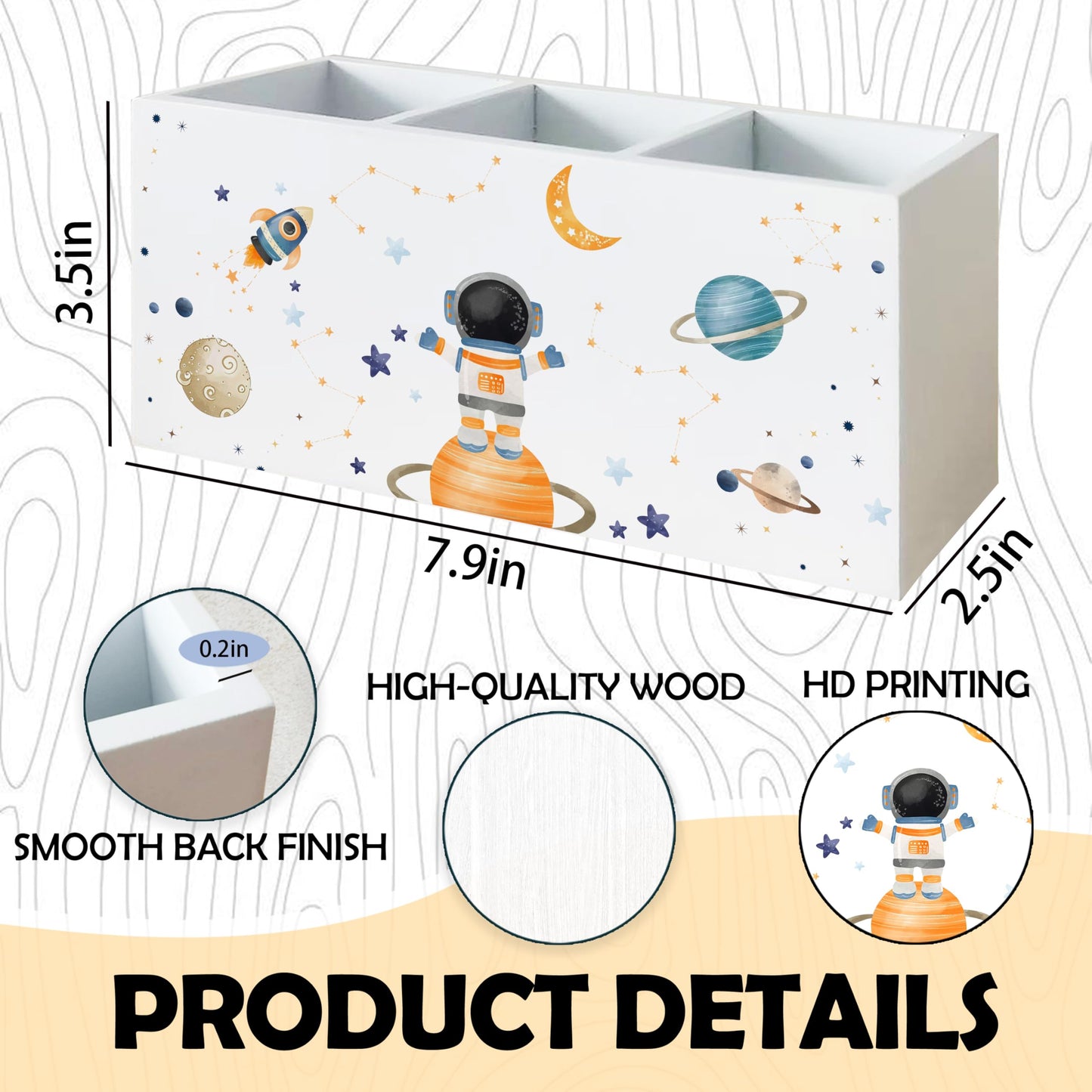 KAOWT Space Pen Pencil Holder for Desk, Space Gifts for Kids, Galaxy Celestial Rocket Astronaut Wooden Signs Desk Organizer for Kids Boys Room Bedroom Classroom Decor