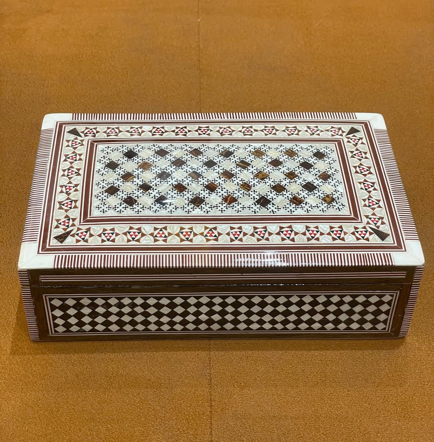 FAMA.store Handmade Egyptian Jewelry Box – Mother of Pearl Inlay – Decorative Wooden Trinket Box for Women Oriental Keepsake Storage Organizer (8" X 5" x 2.2"inch M02)