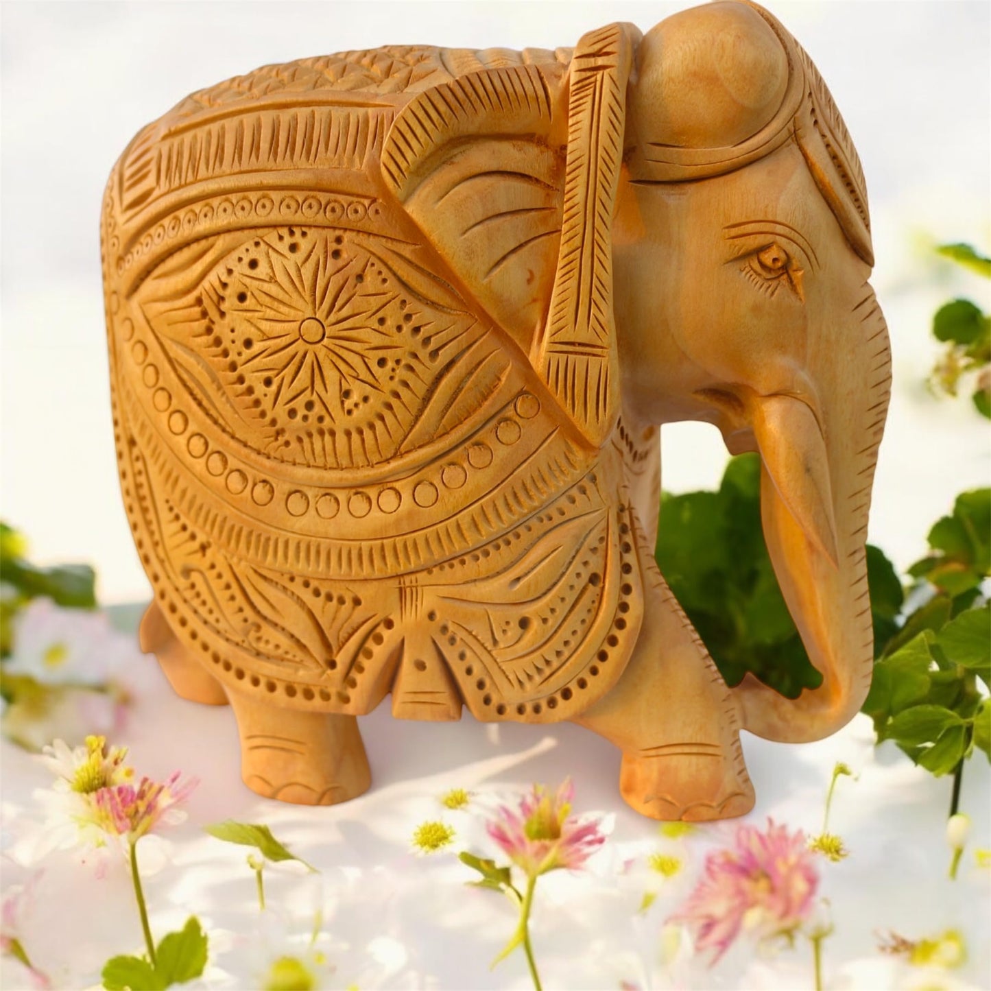 KANASU VALUE STORE Handcrafted Wooden Elephant Statue – Intricately Carved Kadam Wood Figurine – Lucky Vastu Elephant Sculpture – Home & Office Décor Showpiece – Art & Collectible Gift (6 Inches)