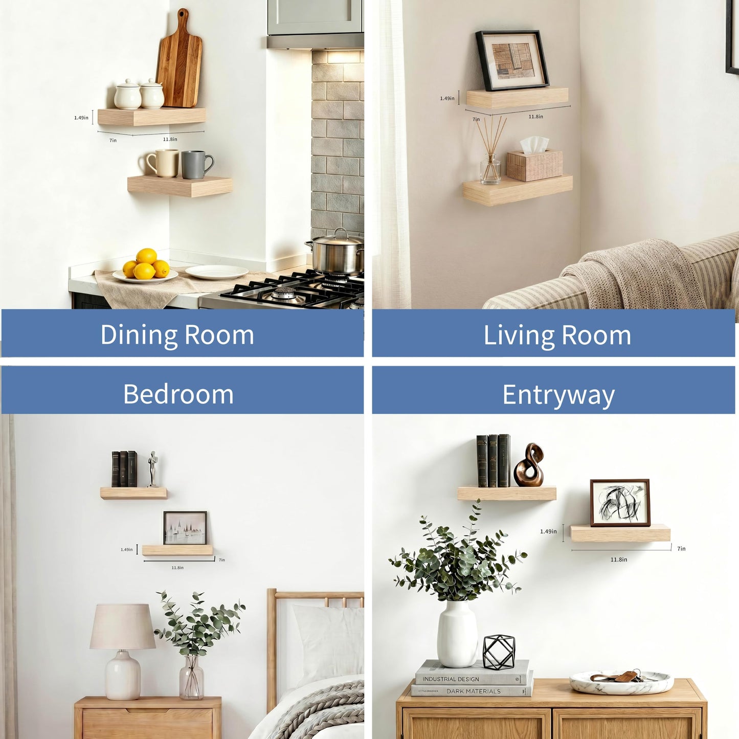 Mifurn Floating Shelves for Wall, Bathroom Shelves Over Toilet, Wall Shelves & Book Shelf for Room, Hanging Shelf, Modern Wooden Wall-Mounted Small Floating Shelves, 12x7x1.5 in (Oak, Set of 2)