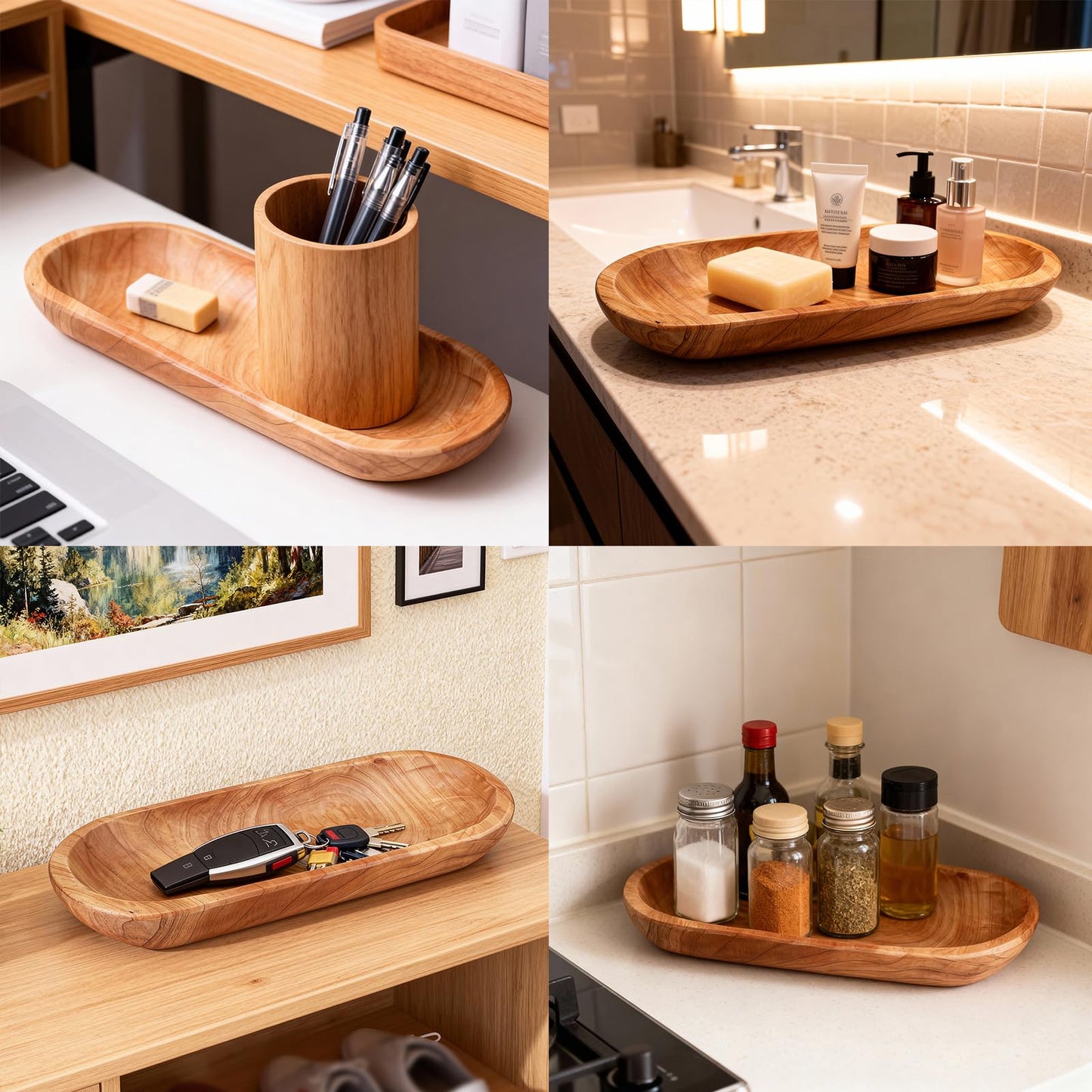 Wenrulgar 14.17" Middle Decorative Tray Wooden Fruit Bowl For Decor Oval Rustic Wooden Candle Holder Key Candy Tray For Decor Entry Table Kitchen Centerpiece