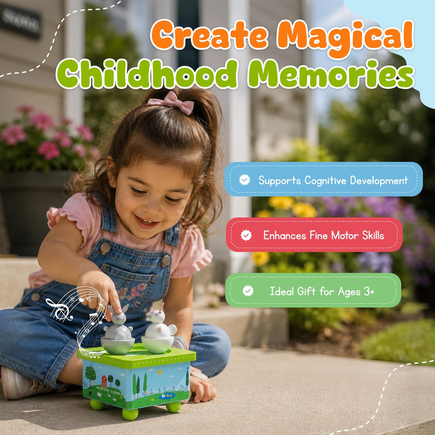 Jack Rabbit Creations Dancing Bunnies Wind-Up Music Box – Plays Here Comes Peter Cottontail – Wooden, Battery Free – Easter Gift & Basket, Bunny Decor, Ages 3+