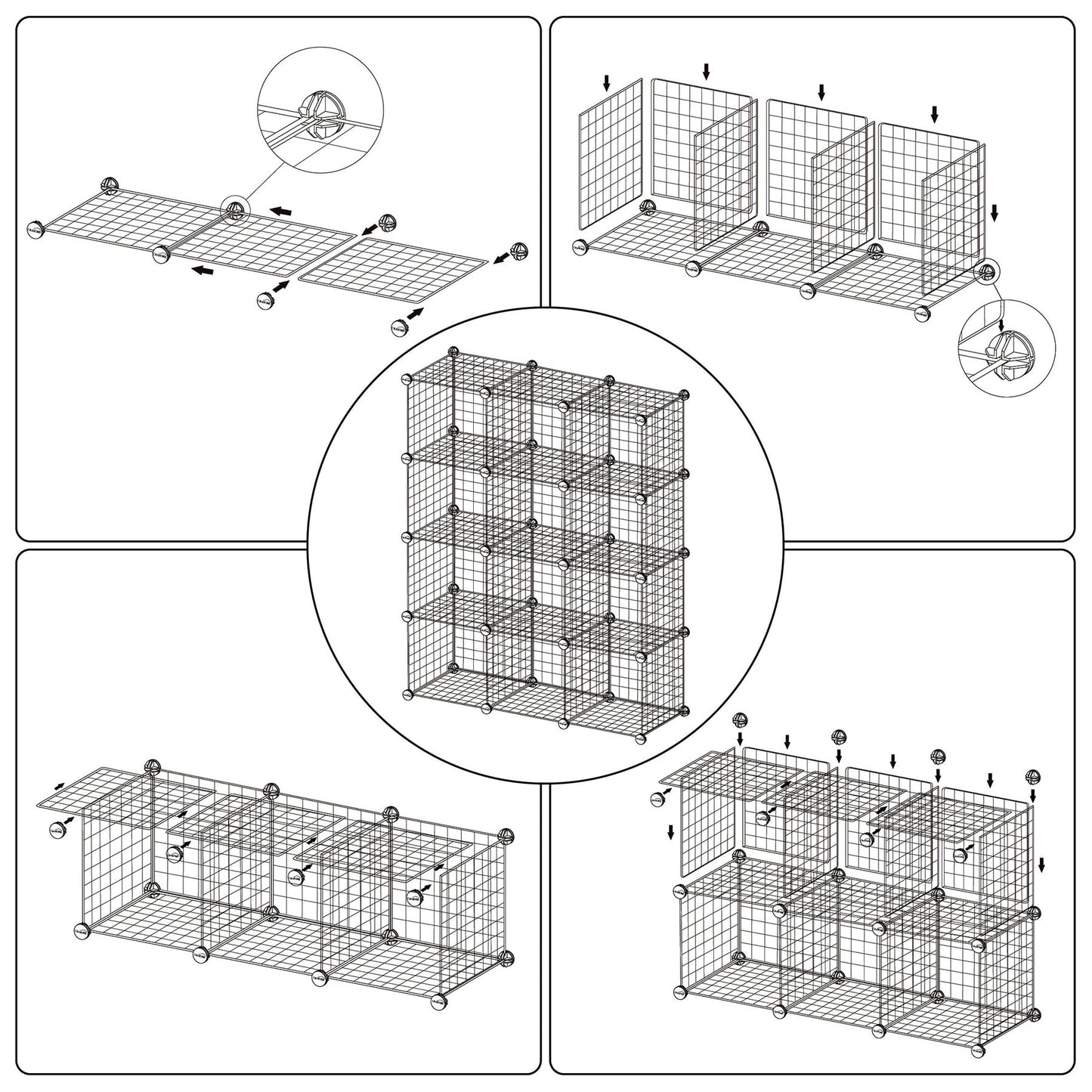 C&AHOME Wire Cube Storage, 12 - Cube Organizer Metal C Grids, Modular Shelves Units, Closet Organizer, Ideal for Home, Office, Living Room, 36.6”L x 12.4”W 48.4”H, Silver Gray UWCS3012G