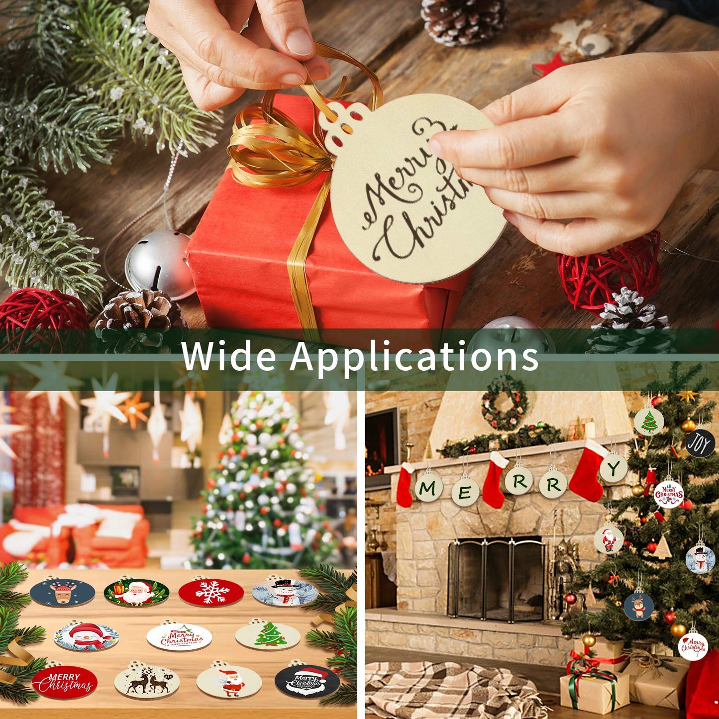 Fuyit 50PCS 4-Inch Wooden Christmas Ornaments, Unfinished Pre-Drilled Wood Slices Circles for DIY Crafts, Party Decorations & Holiday Ornaments
