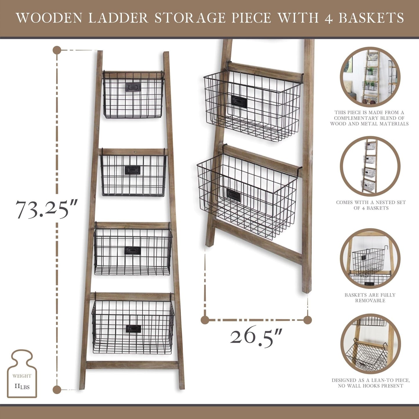 4 Metal Storage Basket Ladder